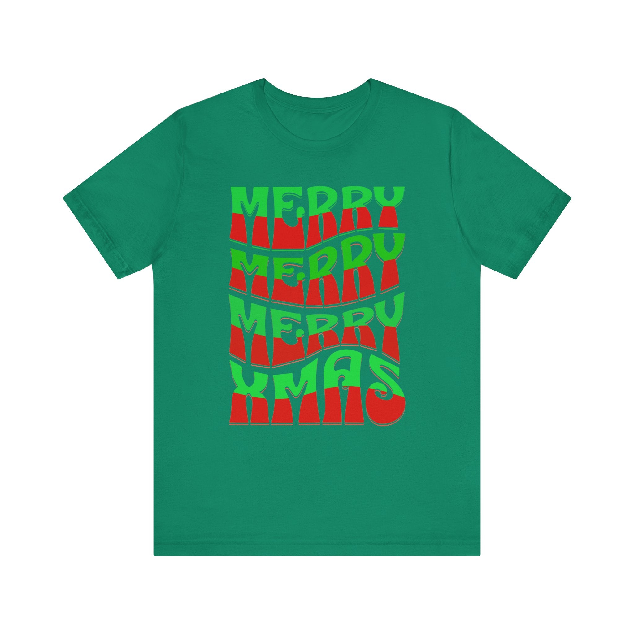 Merry Merry Merry Xmas T-Shirt — Retro Wavy Christmas Tee