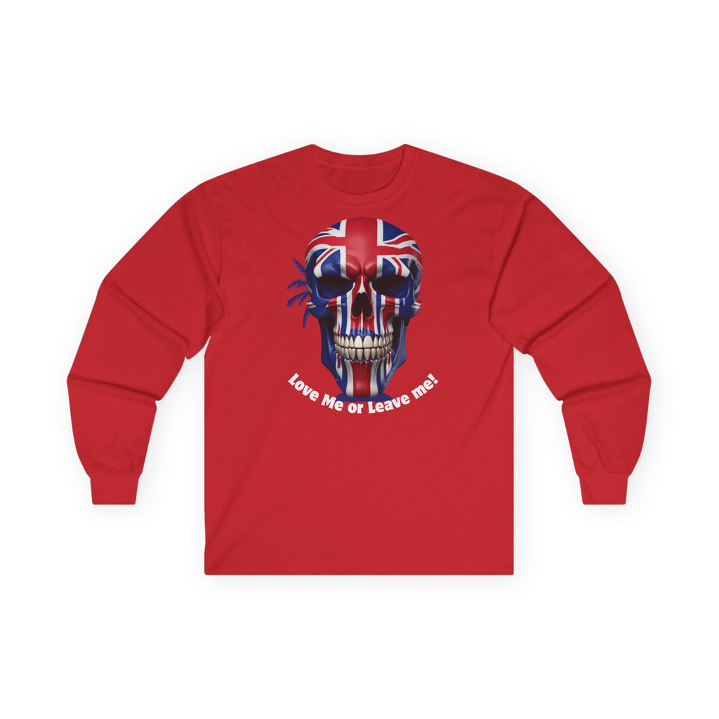 Patriotic Union Jack Skull Tee | Unisex Skull Long Sleeve, Trendy Graphic Tee, Hooded Shirt, Casual Wear, Gift for Music Lovers