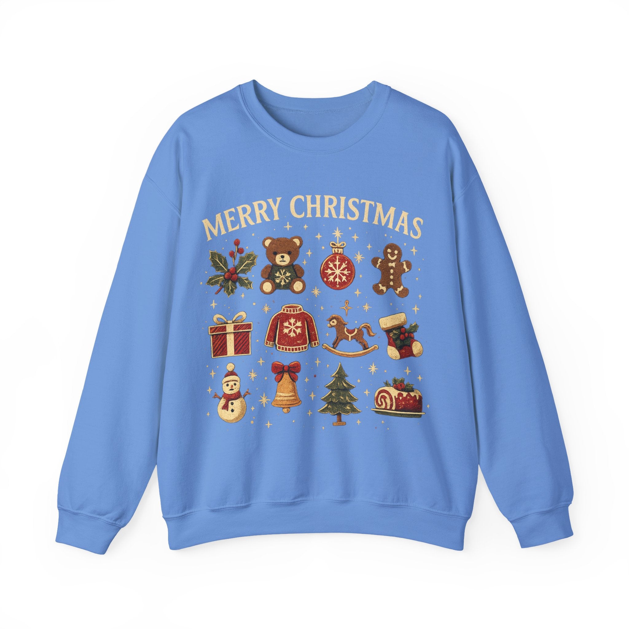 Christmas Icons Crewneck Sweatshirt — "Merry Christmas" Holiday Graphic