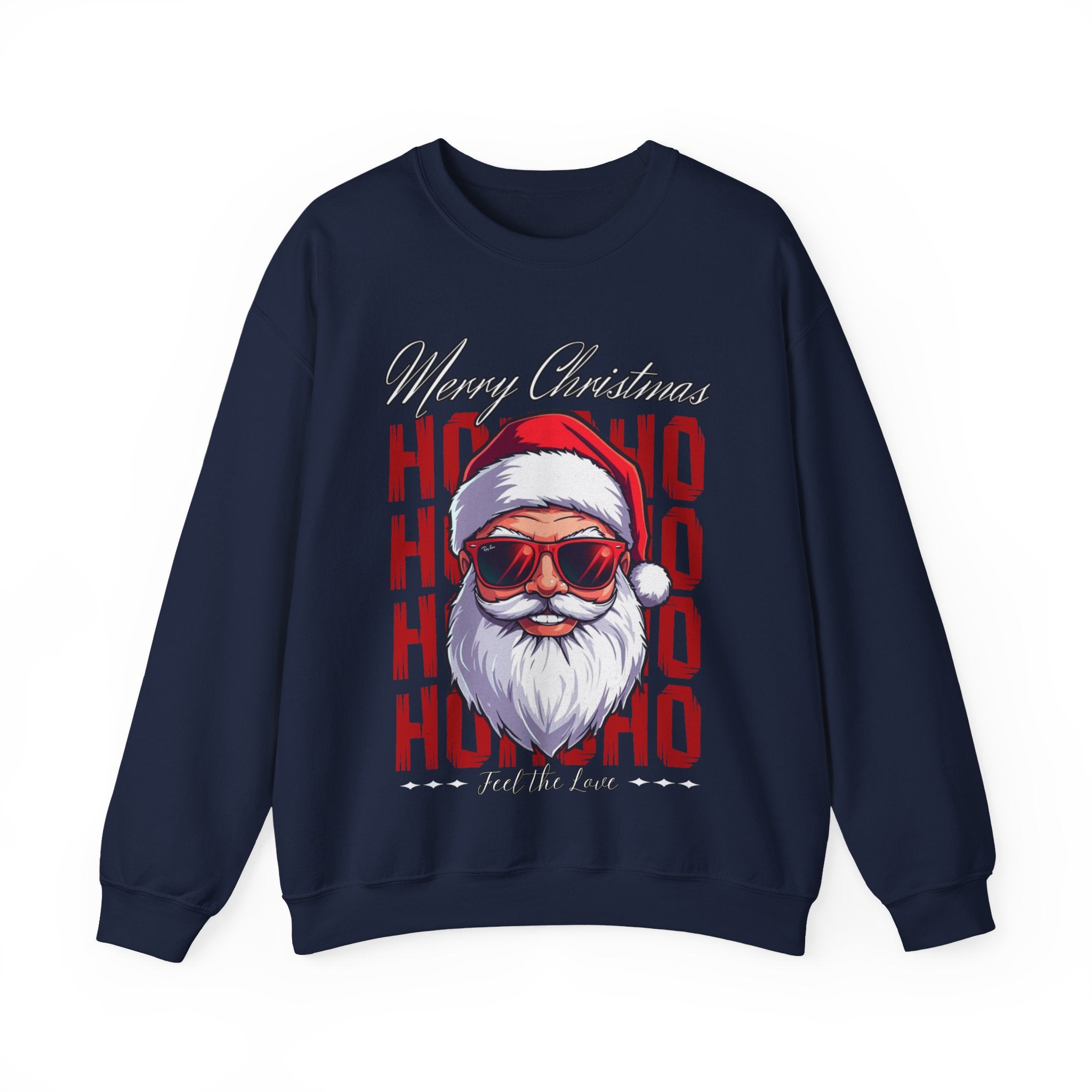 Christmas Santa Crewneck Sweatshirt — "Ho Ho Ho" Sunglasses Santa Holiday Jumper