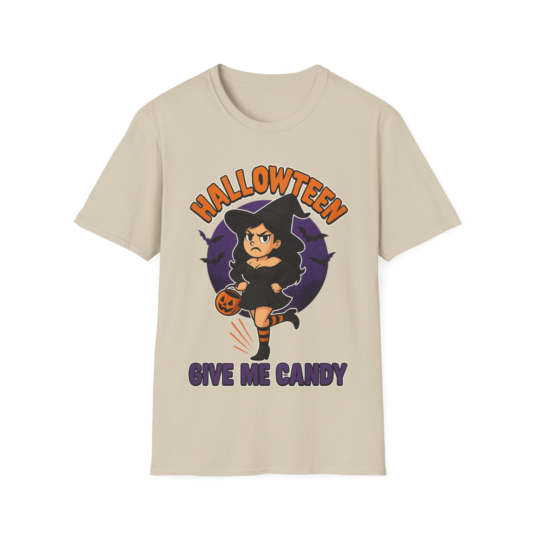 Halloween Witch Give Me Candy T-Shirt, Unisex Softstyle Tee for Halloween Parties, Costume, Gift, Spooky Season