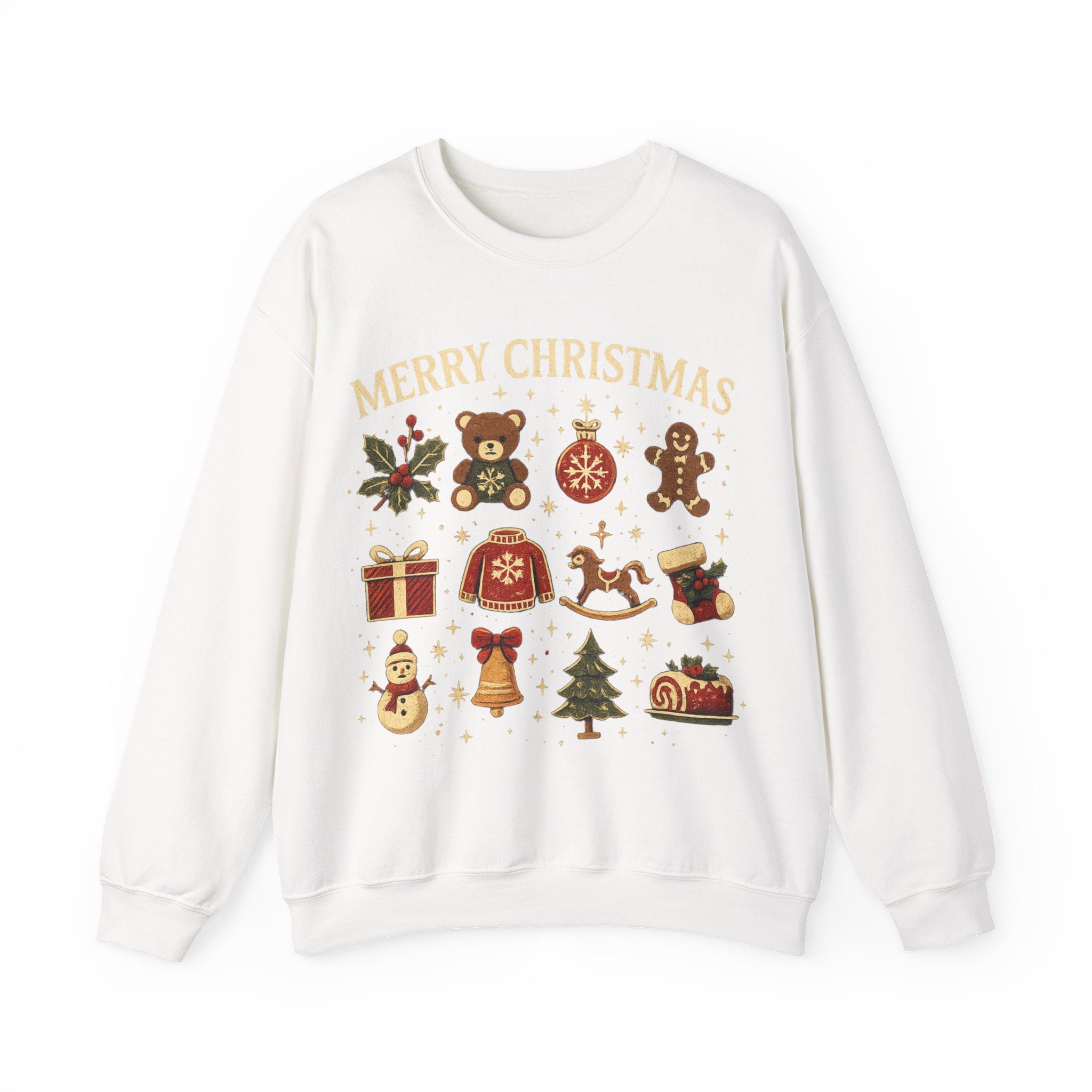 Christmas Icons Crewneck Sweatshirt — "Merry Christmas" Holiday Graphic