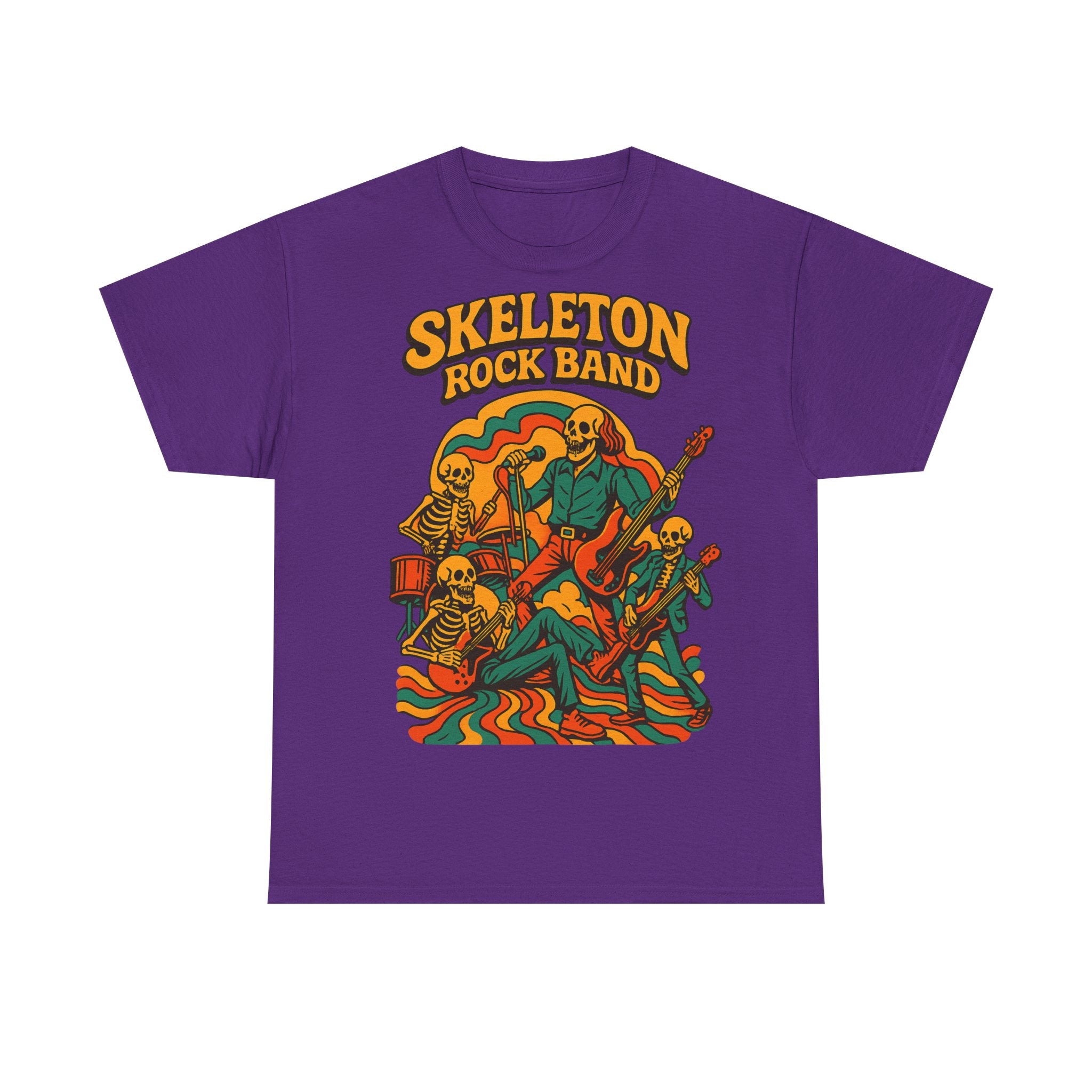 Retro Skeleton Rock Band Tee, Unisex Heavy Cotton Shirt, Halloween Costume, Music Lover Gift, Fun Graphic T-Shirt, Vintage Style Tee