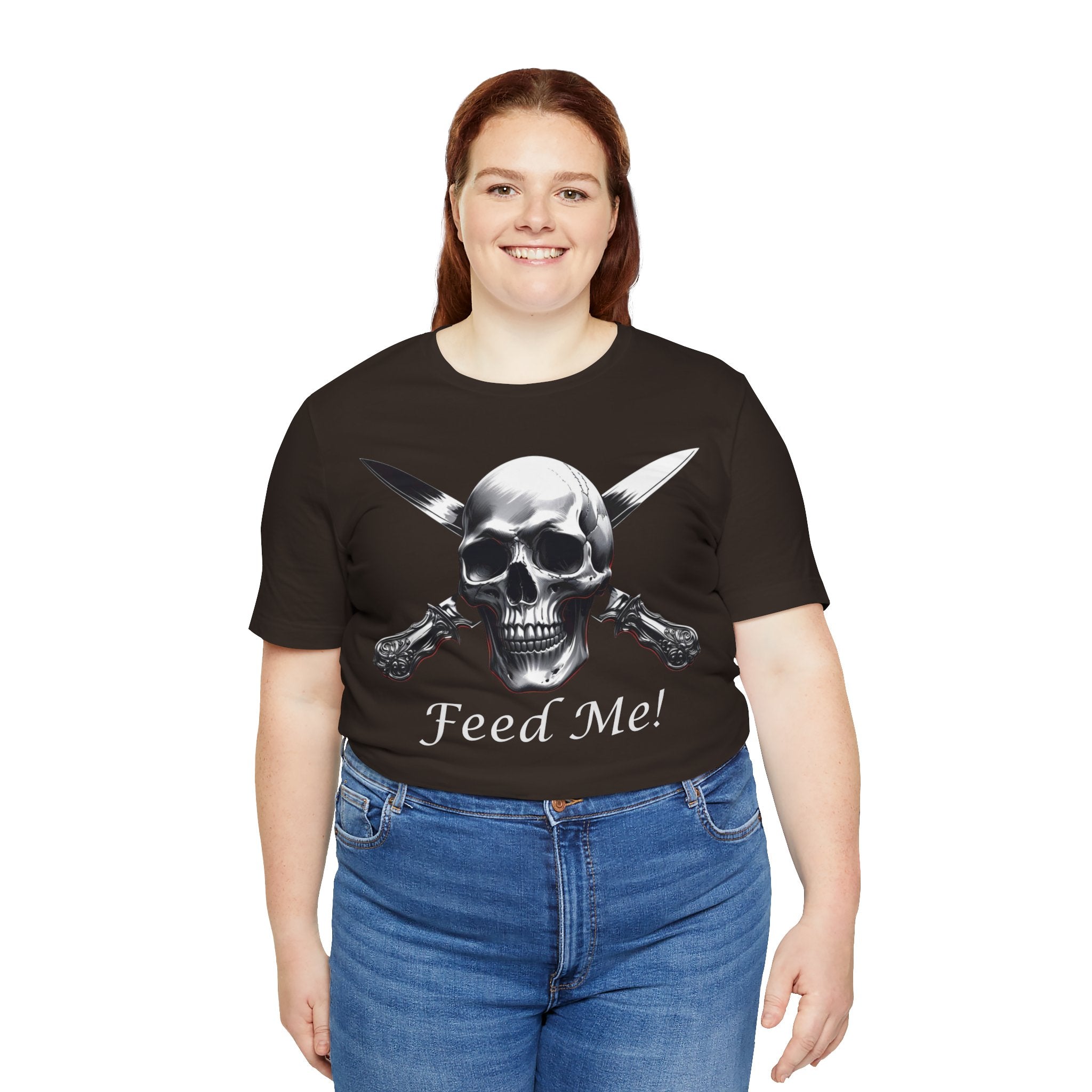 Skull Feed Me Tee, Edgy Graphic T-Shirt, Humour, Punk Fashion Shirt, Unisex Casual Wear