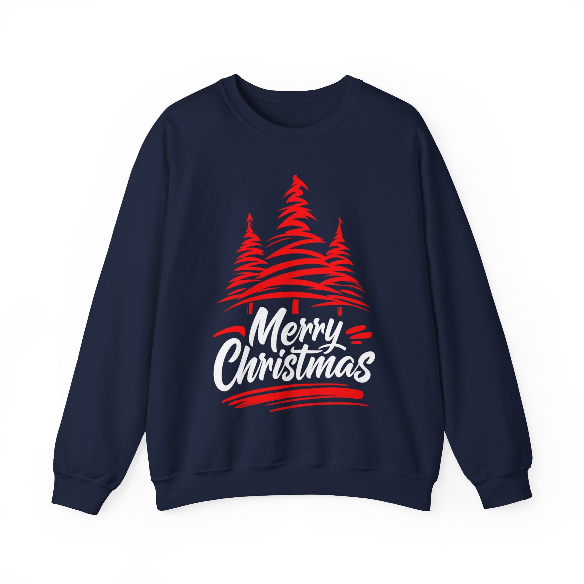 Merry Christmas Crewneck Sweatshirt — Red Tree Holiday Sweatshirt