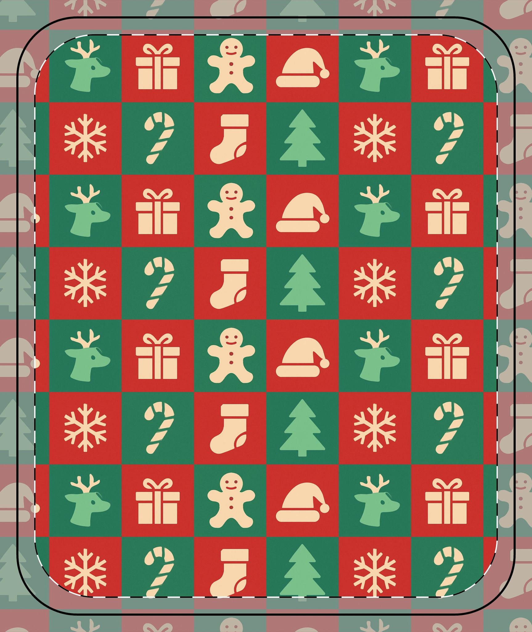 Christmas Icons Sherpa Blanket — Festive Holiday Throw with Gingerbread, Trees & Gifts