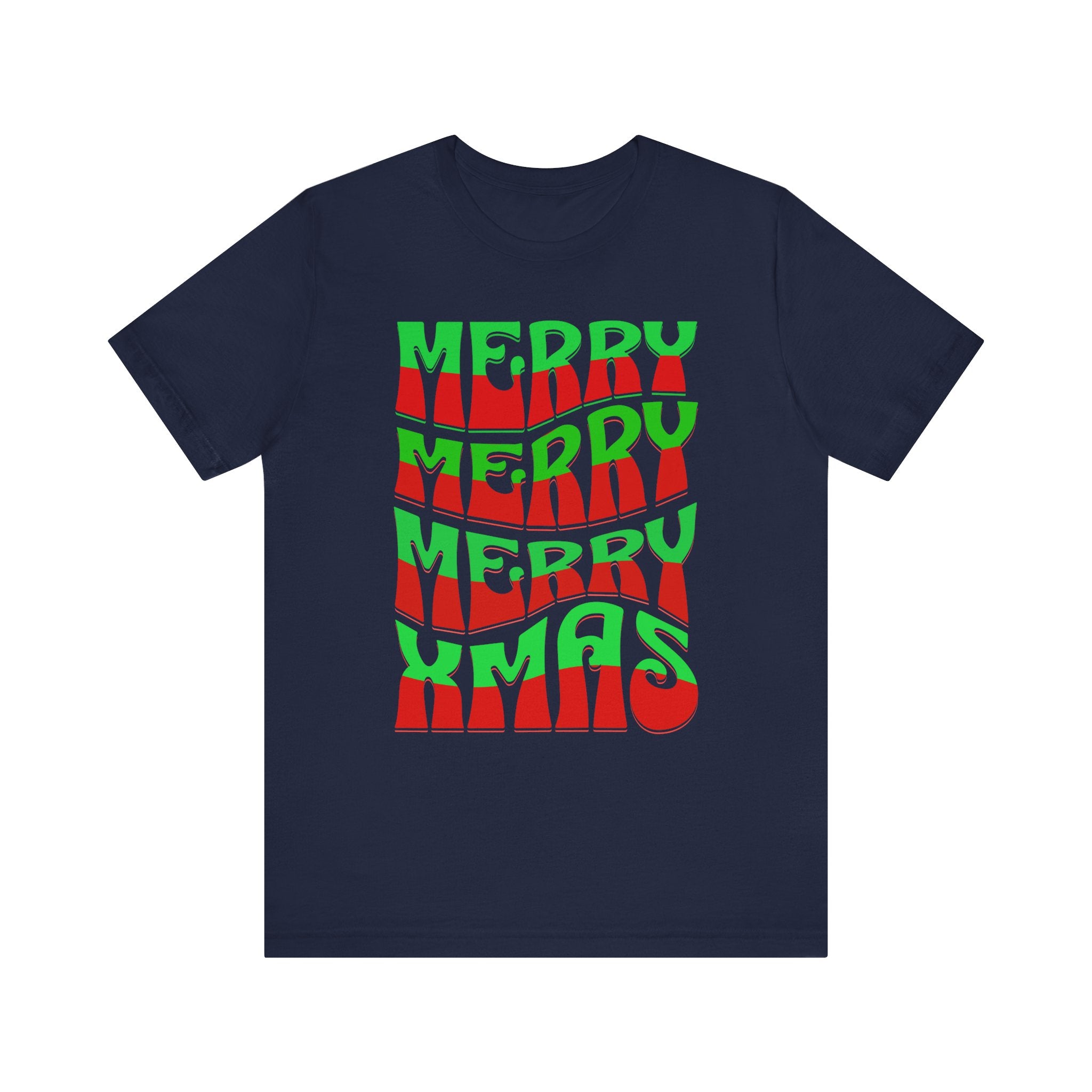 Merry Merry Merry Xmas T-Shirt — Retro Wavy Christmas Tee