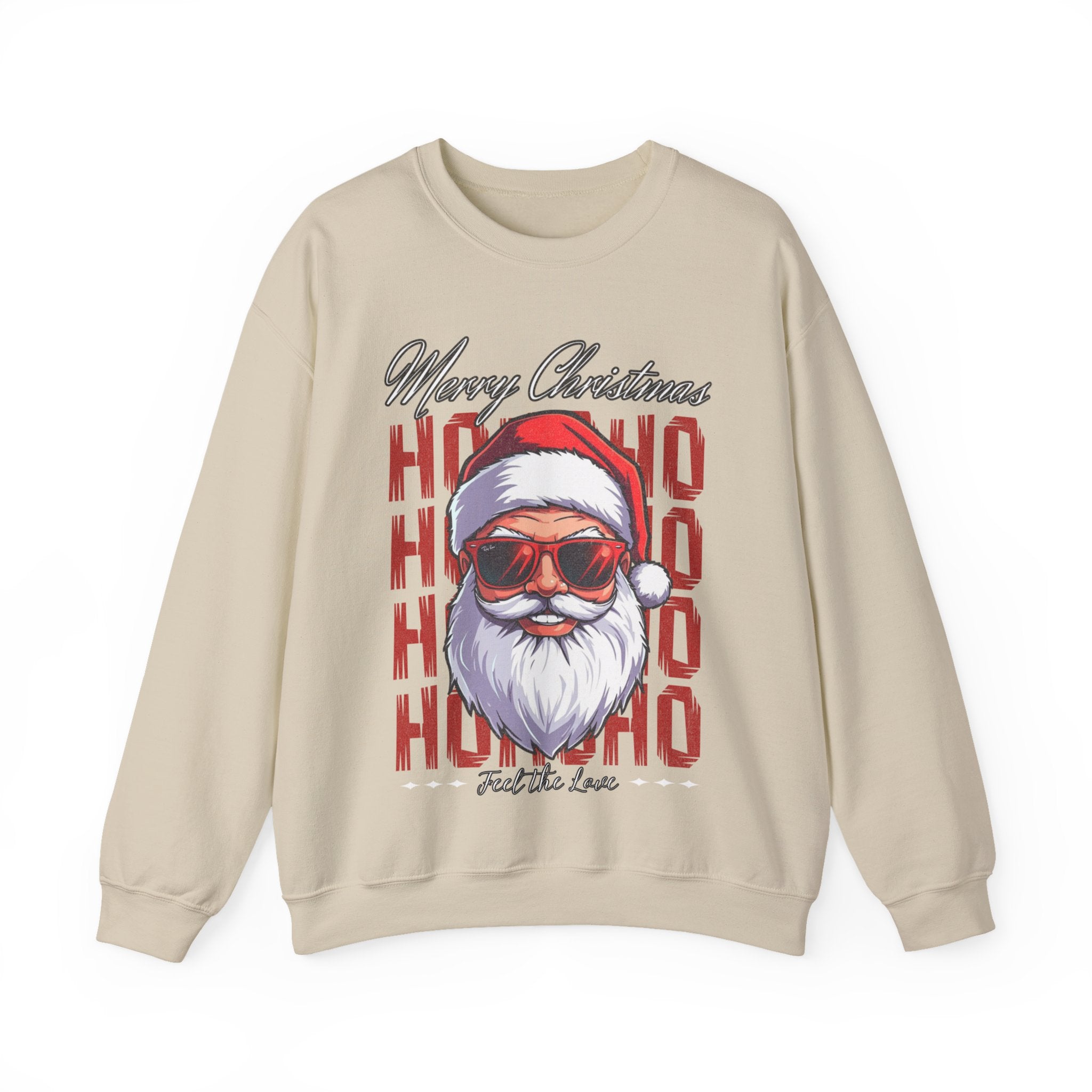 Christmas Santa Crewneck Sweatshirt — "Ho Ho Ho" Sunglasses Santa Holiday Jumper