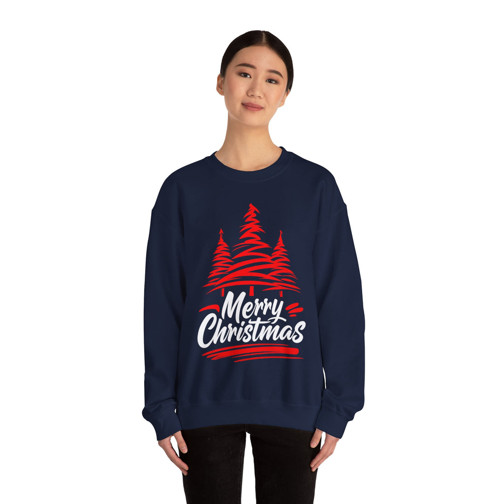 Merry Christmas Crewneck Sweatshirt — Red Tree Holiday Sweatshirt