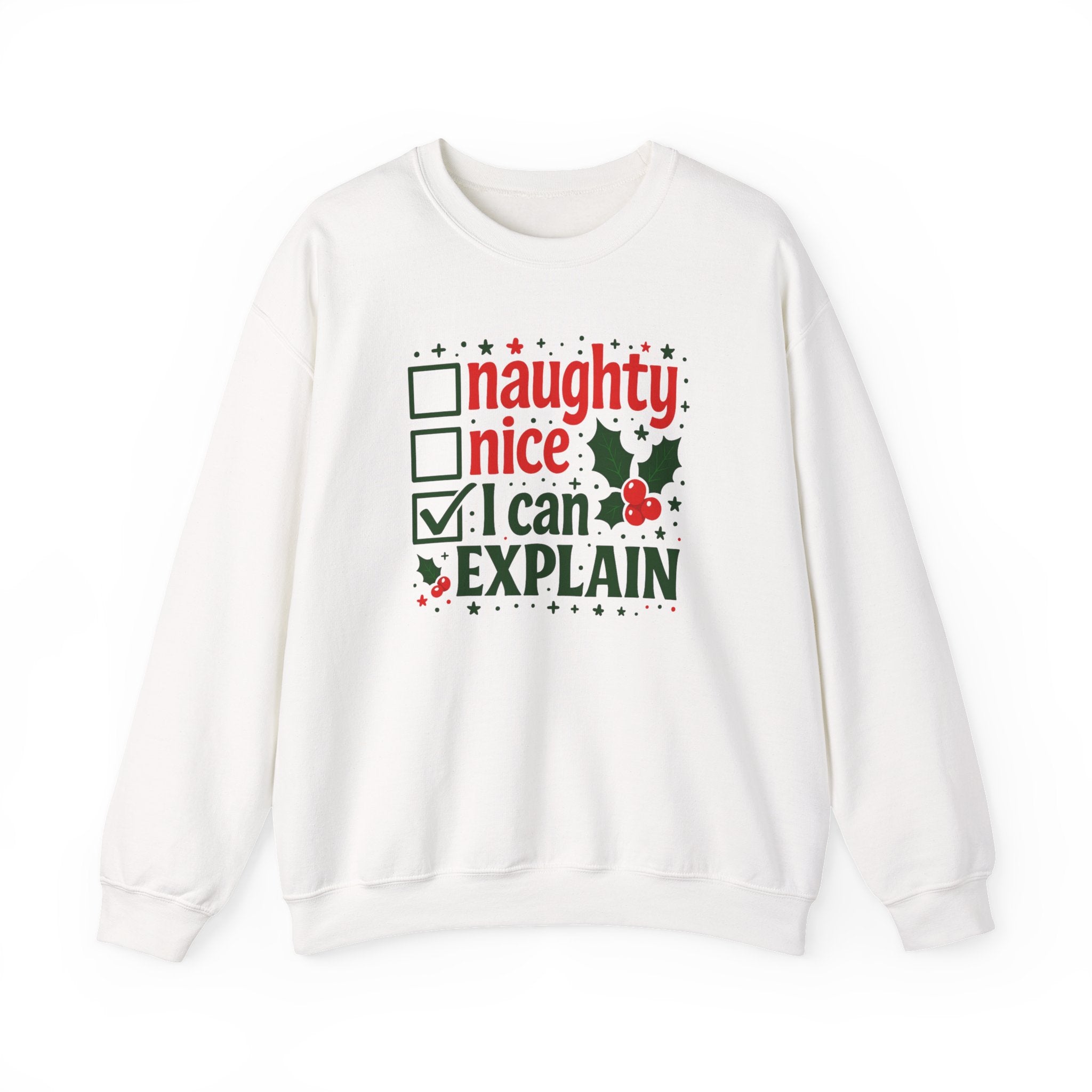 Christmas Sweatshirt — “Naughty / Nice / I Can Explain” Holiday Crewneck