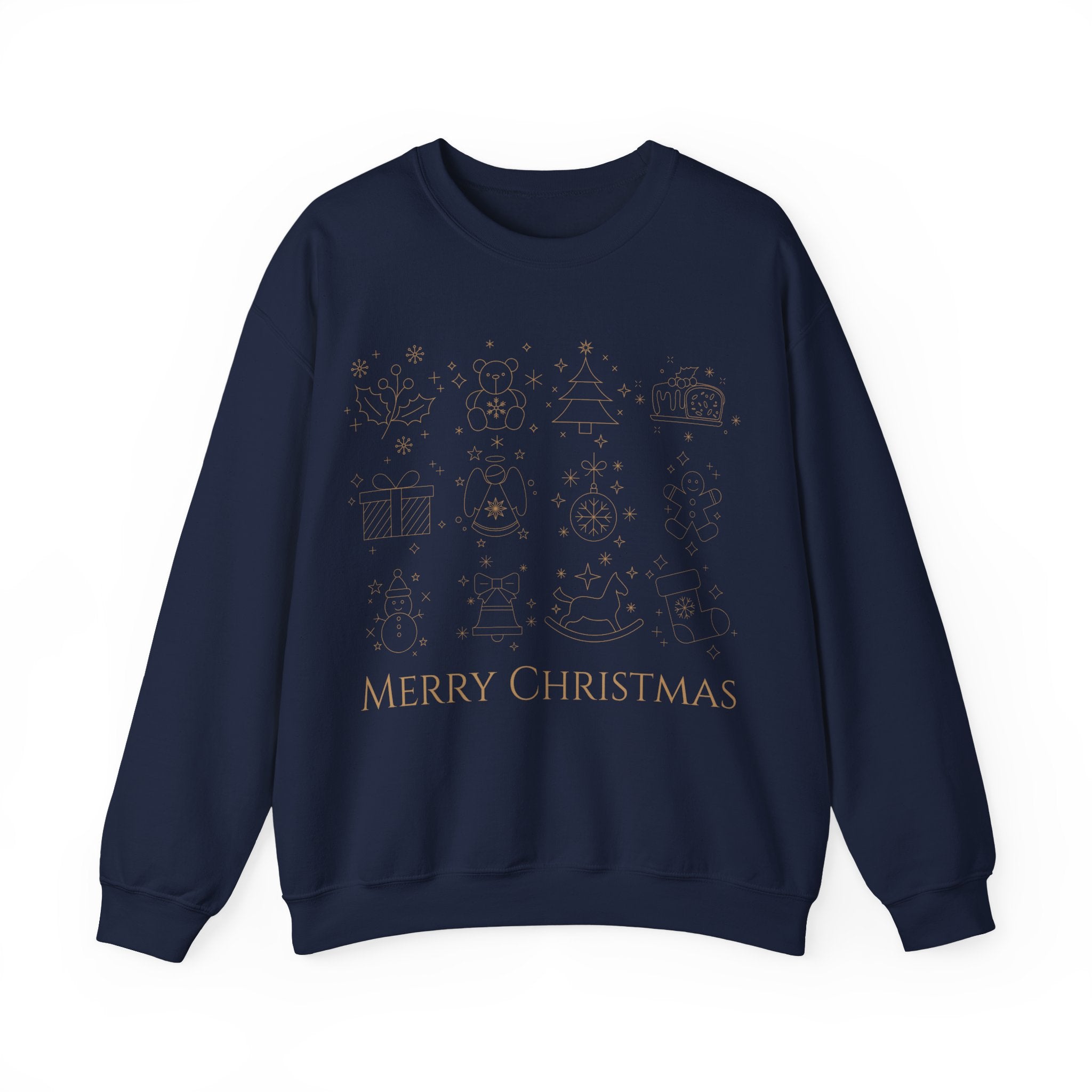 Christmas Sweatshirt — Black 'Merry Christmas' Gold Minimal Holiday Crewneck