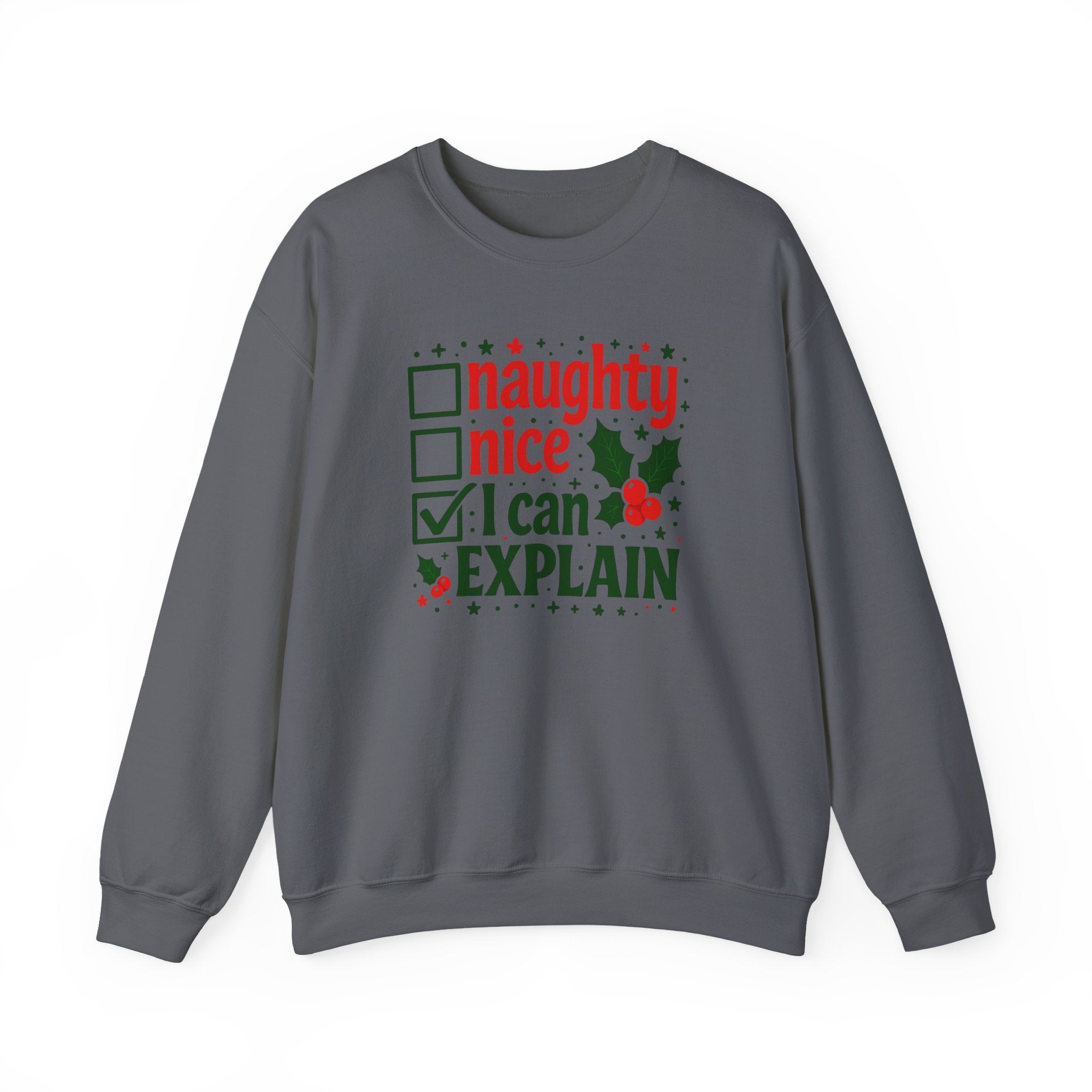 Christmas Sweatshirt — “Naughty / Nice / I Can Explain” Holiday Crewneck