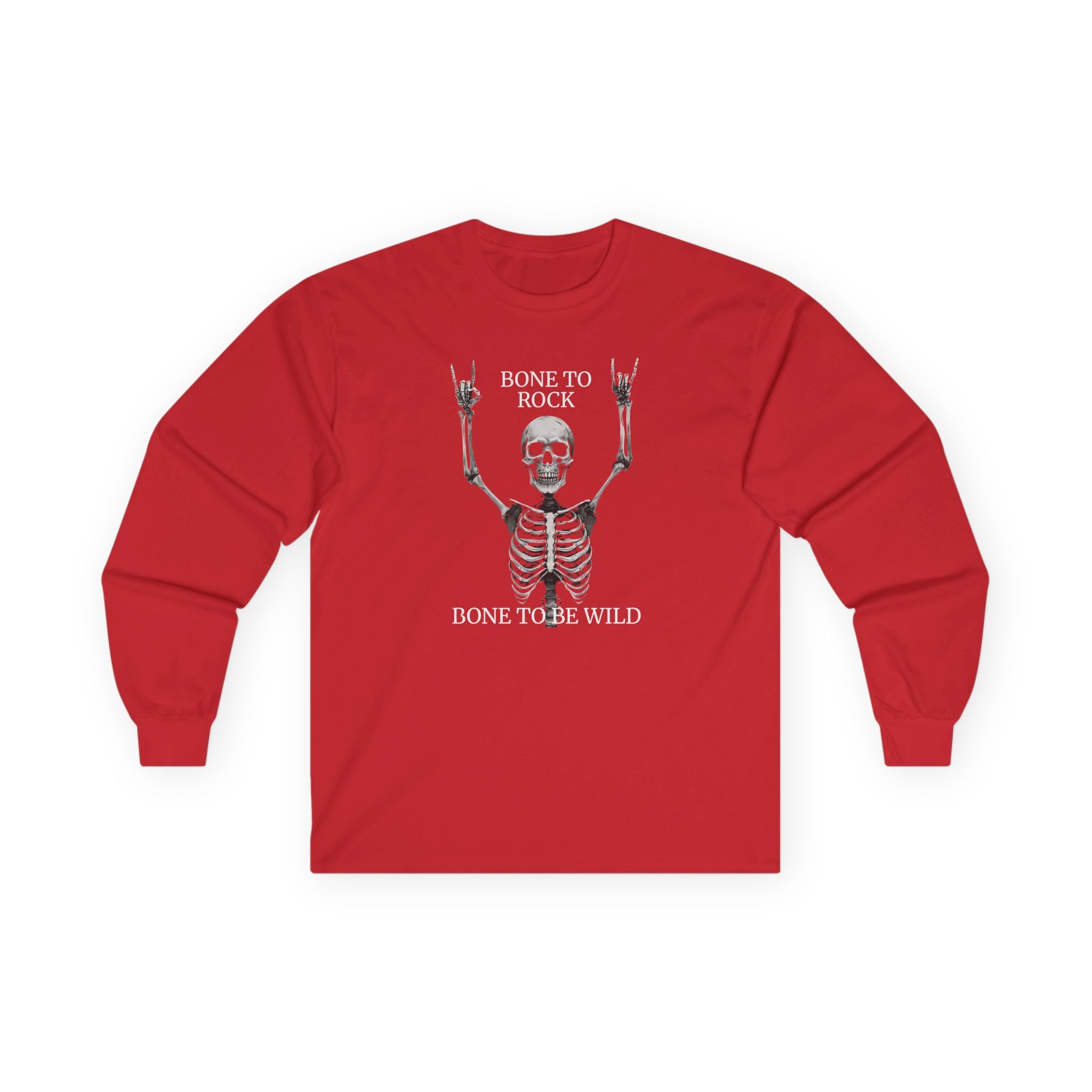 Bone to Rock Skeleton Long Sleeve Tee, Perfect for Halloween Parties, Rock Music Fans, Unisex Casual Wear, Gift for Music Lovers, [...]