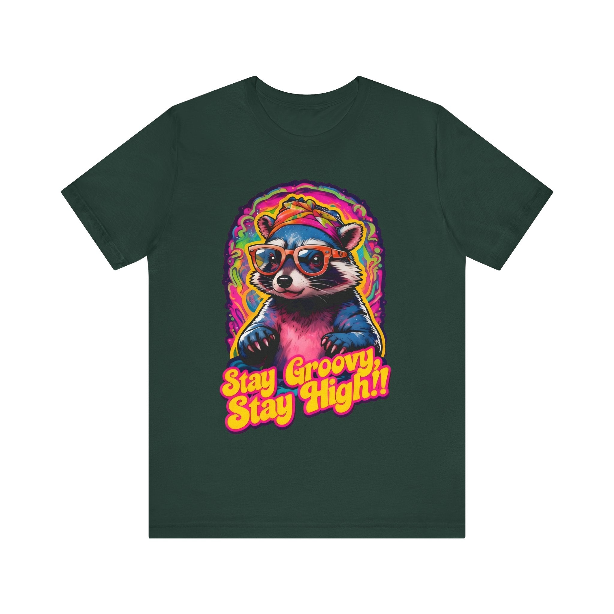 Stay Groovy Raccoon Tee - Unisex Jersey Short Sleeve T-Shirt