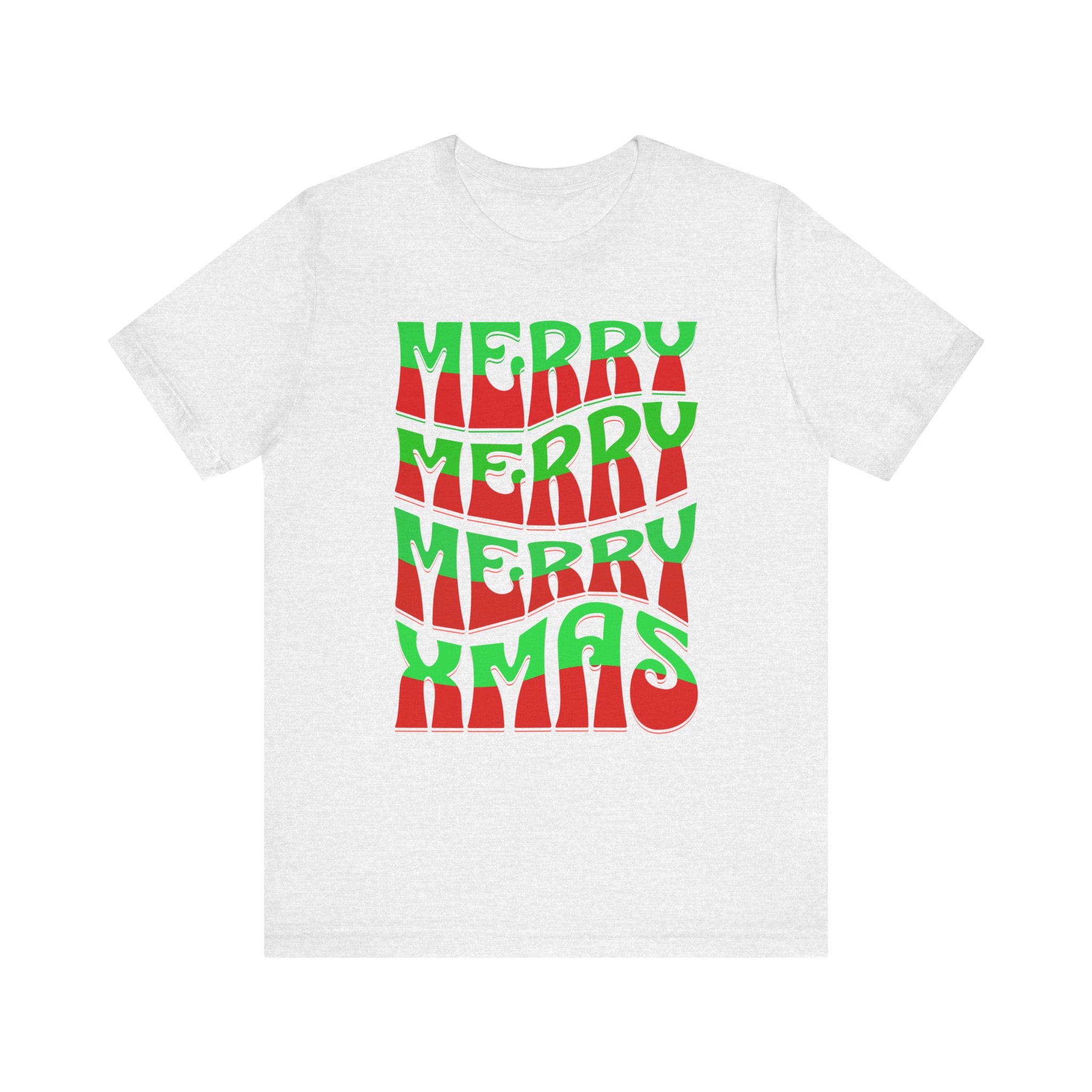 Merry Merry Merry Xmas T-Shirt — Retro Wavy Christmas Tee