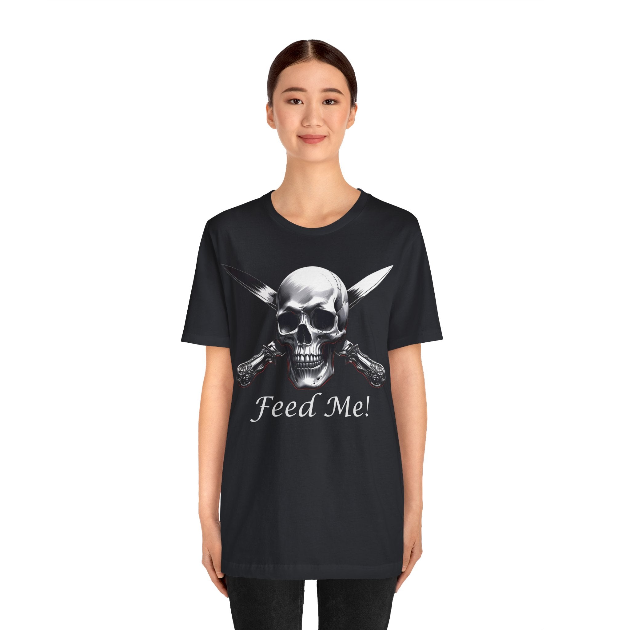 Skull Feed Me Tee, Edgy Graphic T-Shirt, Humour, Punk Fashion Shirt, Unisex Casual Wear