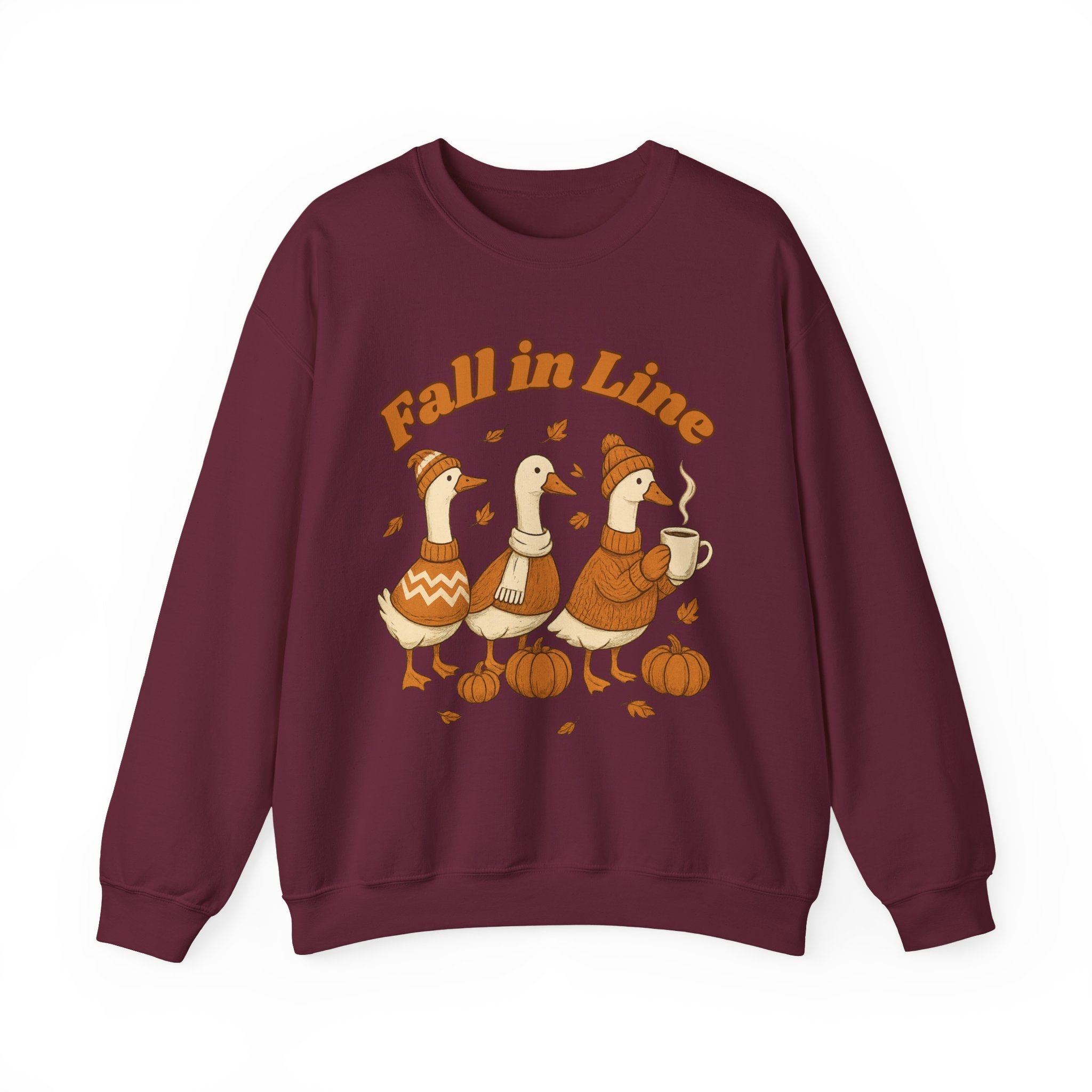 Autumn Vibes Crewneck Sweatshirt - 'Fall in Line' Goose Design