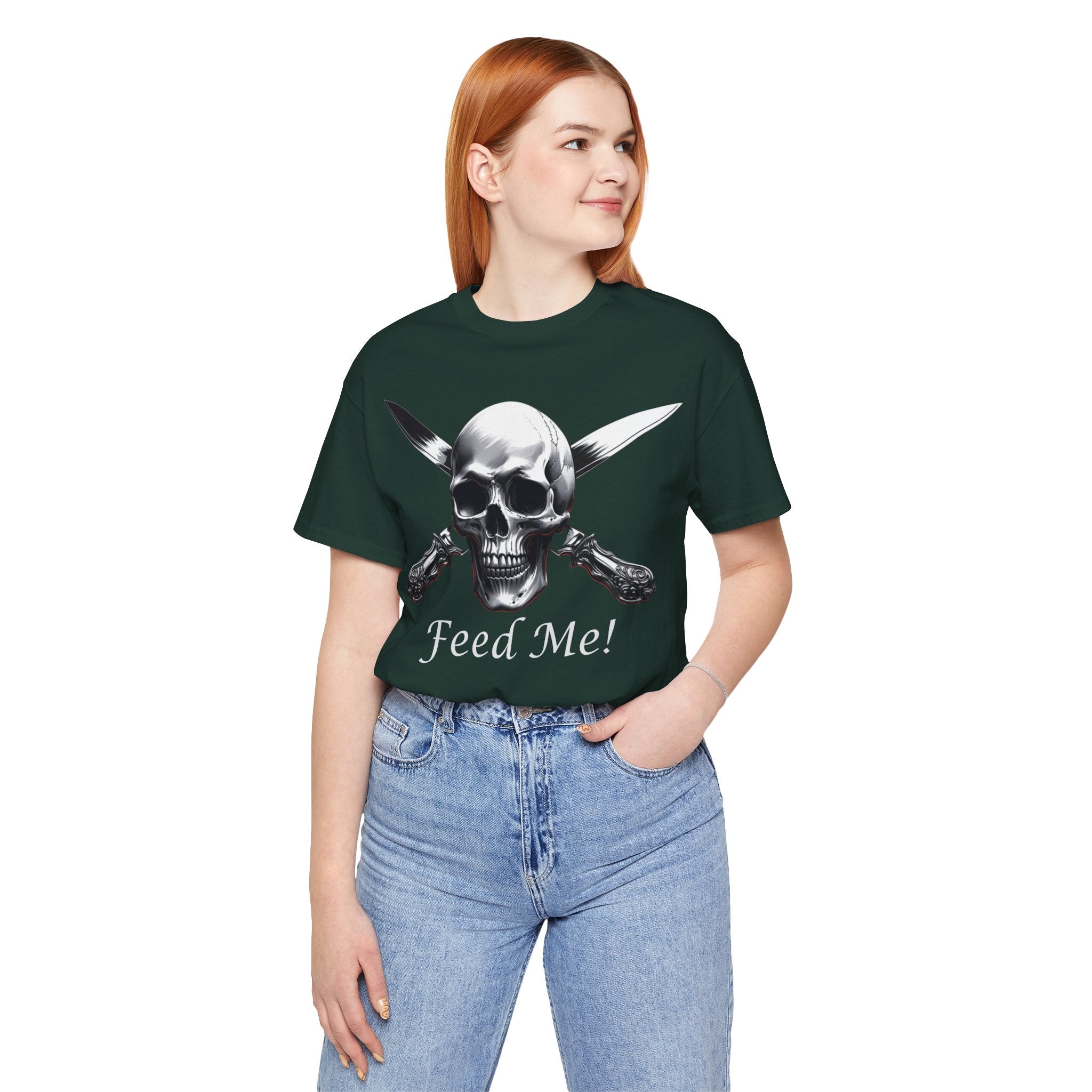 Skull Feed Me Tee, Edgy Graphic T-Shirt, Humour, Punk Fashion Shirt, Unisex Casual Wear