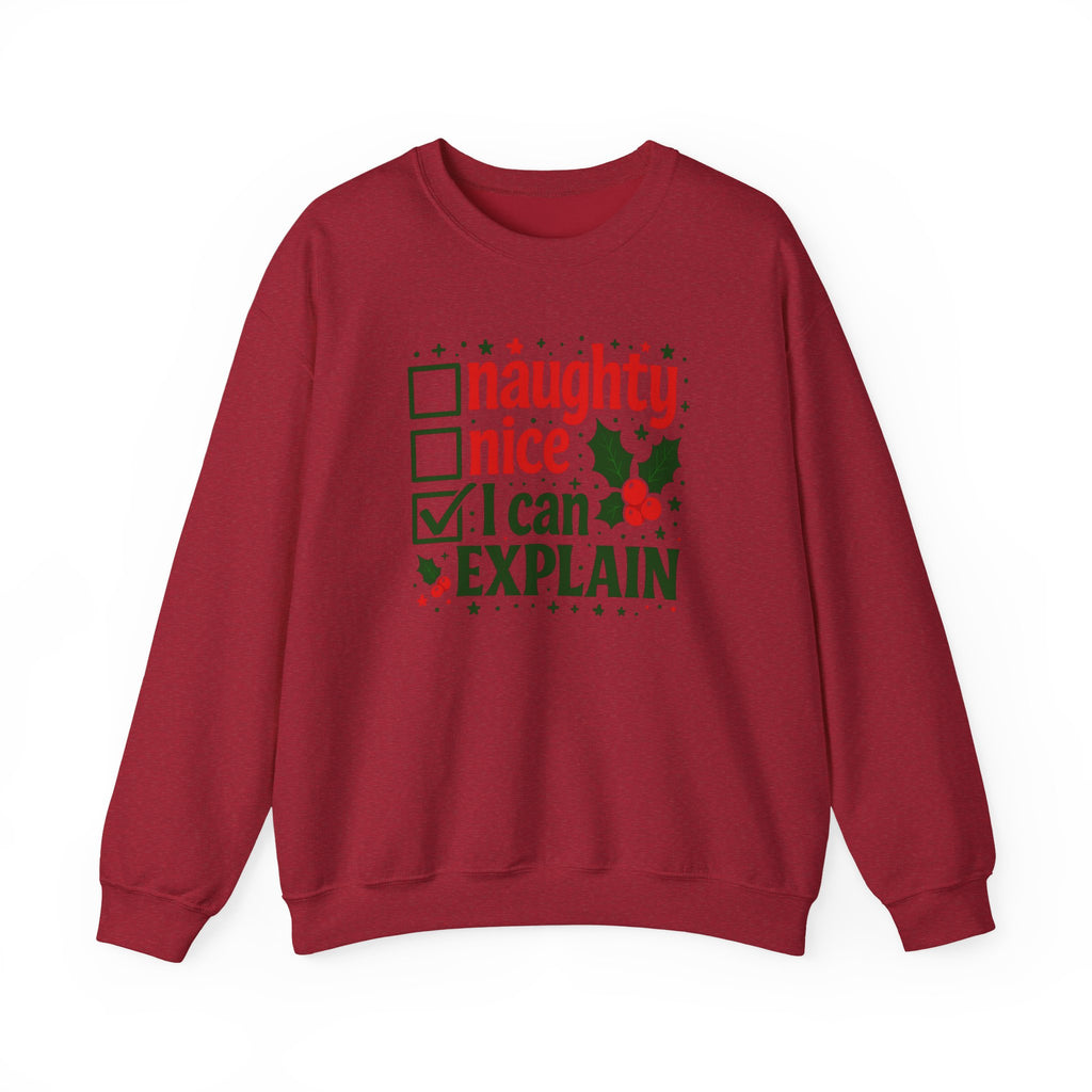 Christmas Sweatshirt — “Naughty / Nice / I Can Explain” Holiday Crewneck