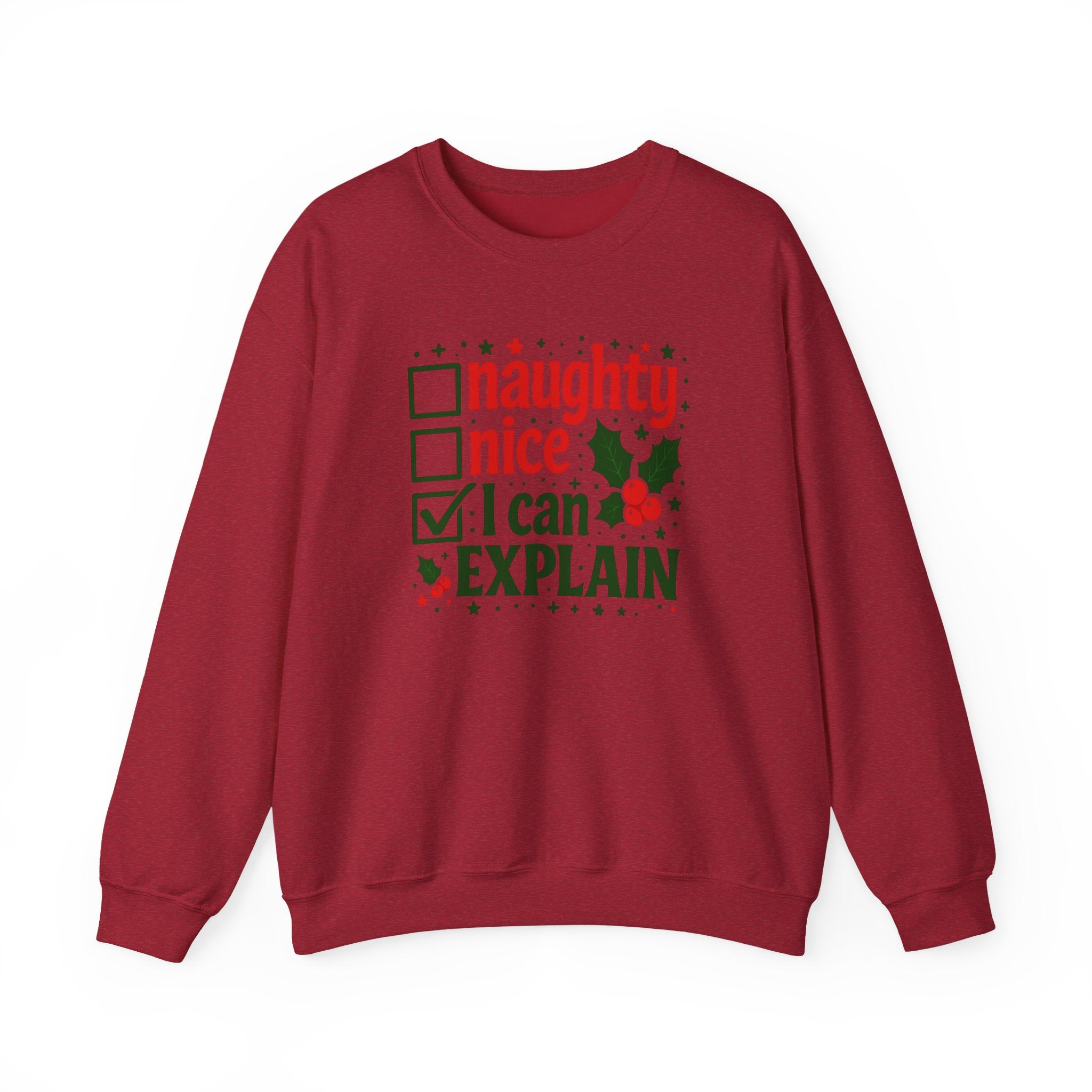 Christmas Sweatshirt — “Naughty / Nice / I Can Explain” Holiday Crewneck