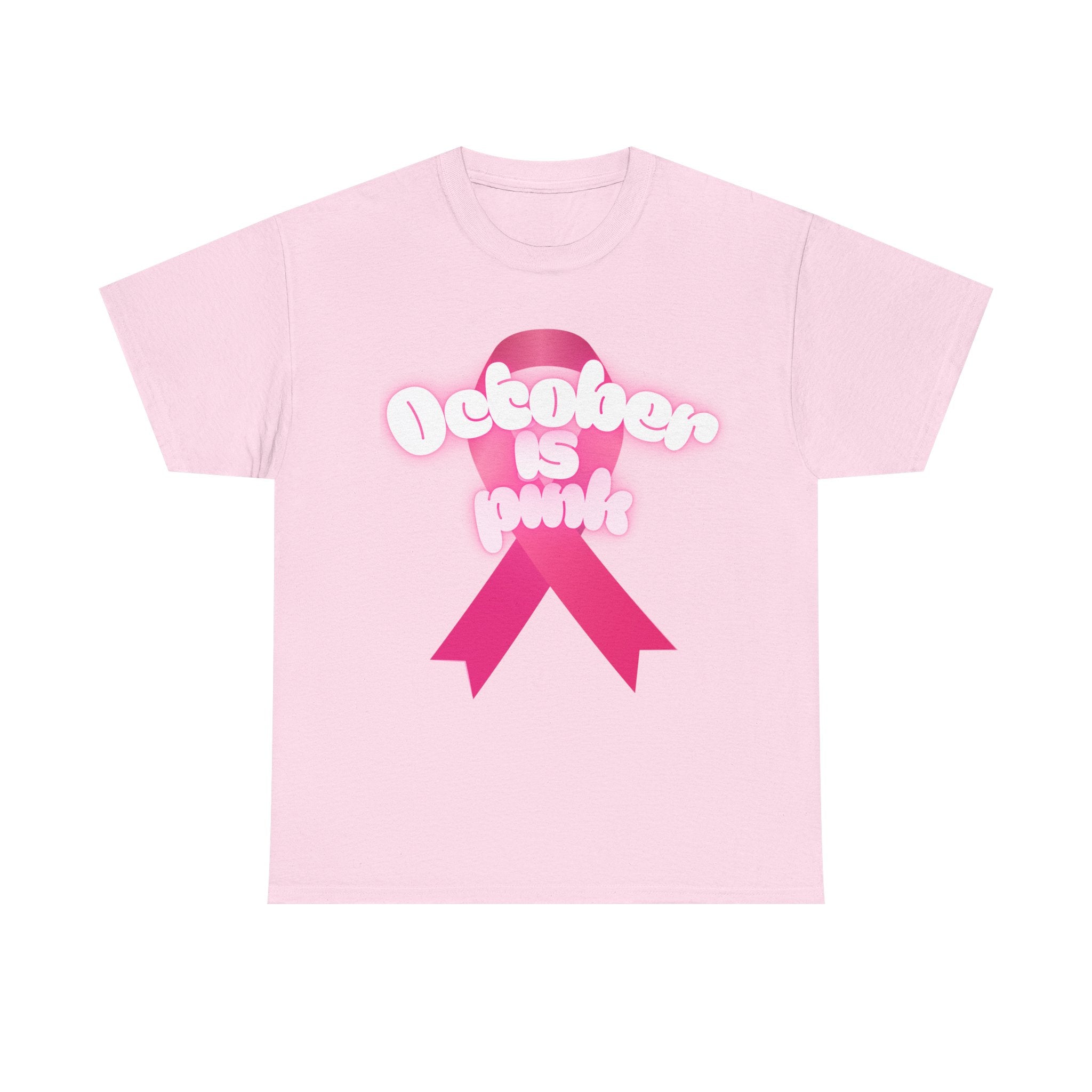 October is Pink Unisex Heavy Cotton Tee, Breast Cancer Awareness Shirt, Support T-Shirt, Gift for October Events, Casual Wear