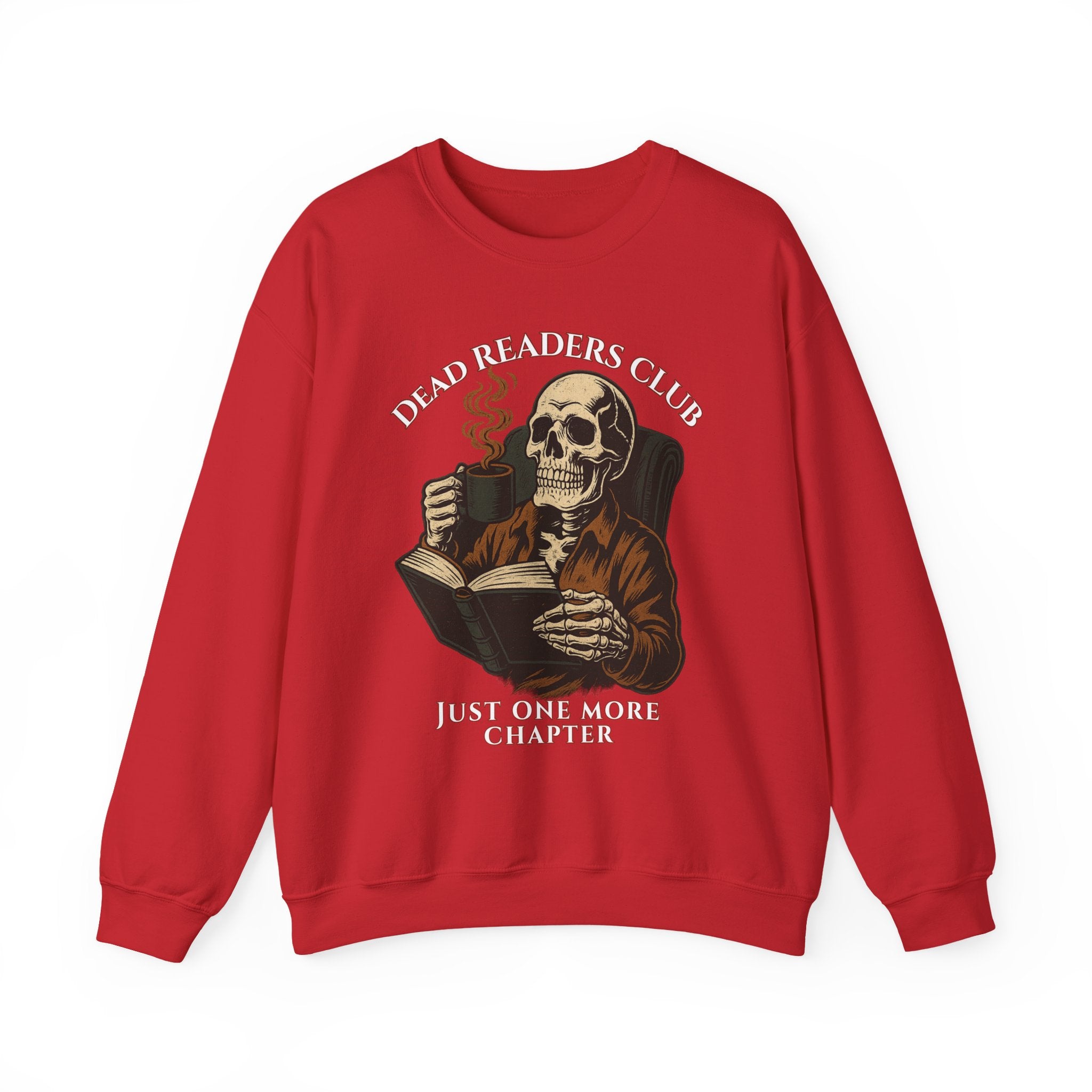 Crewneck Sweatshirt — "Dead Readers Club: Just One More Chapter" Skull Book Lover Graphic