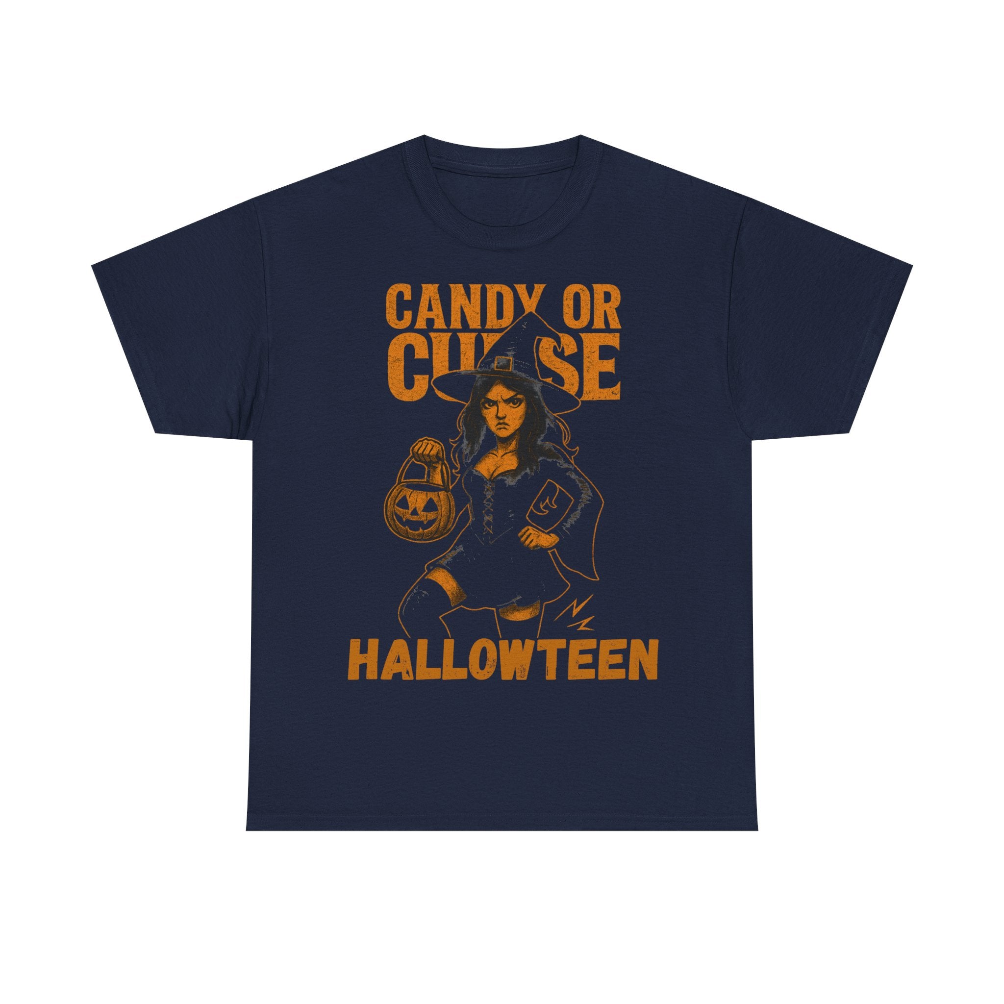 Halloween Unisex Heavy Cotton Tee, Spooky Costume Shirt, Candy or Curse T-Shirt, Witch Graphic Tee, Fall Festive Apparel