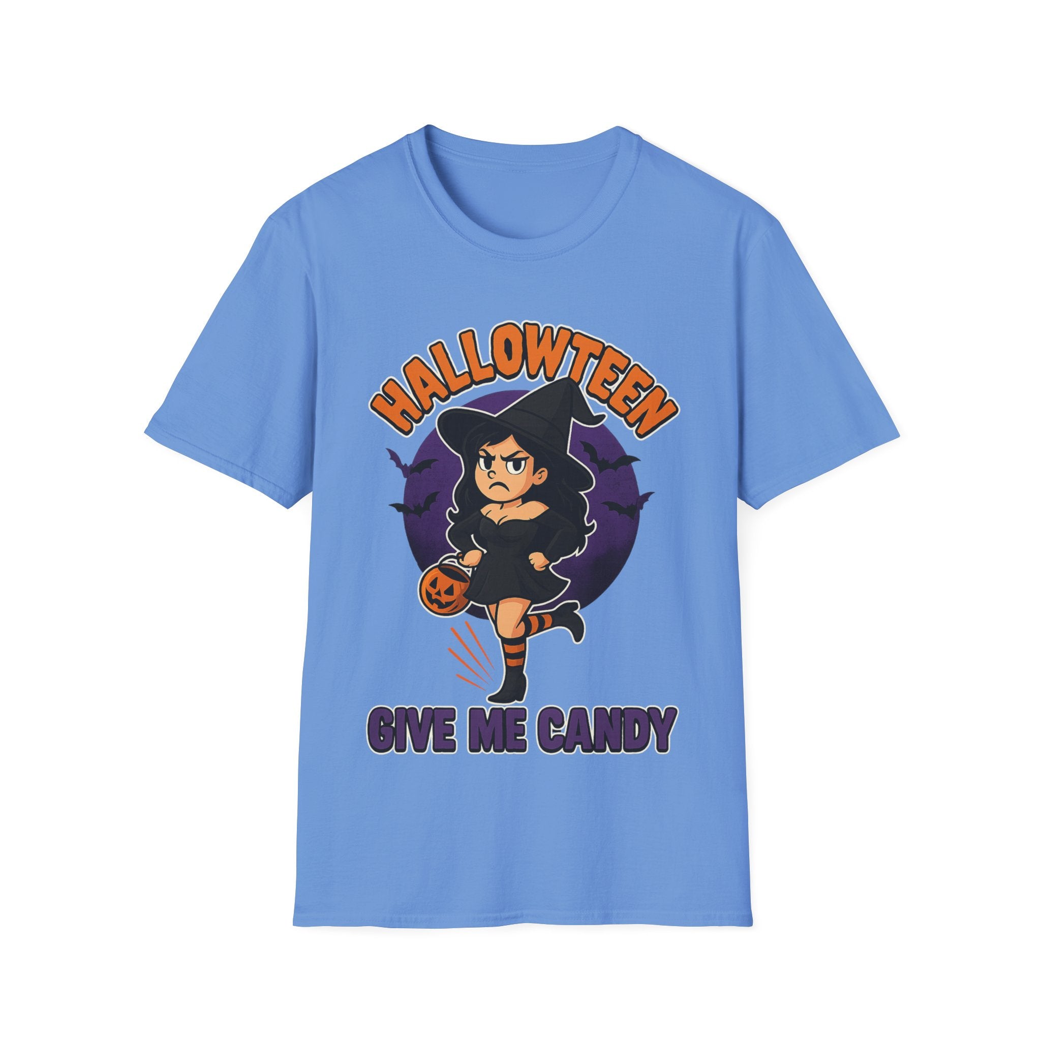 Halloween Witch Give Me Candy T-Shirt, Unisex Softstyle Tee for Halloween Parties, Costume, Gift, Spooky Season