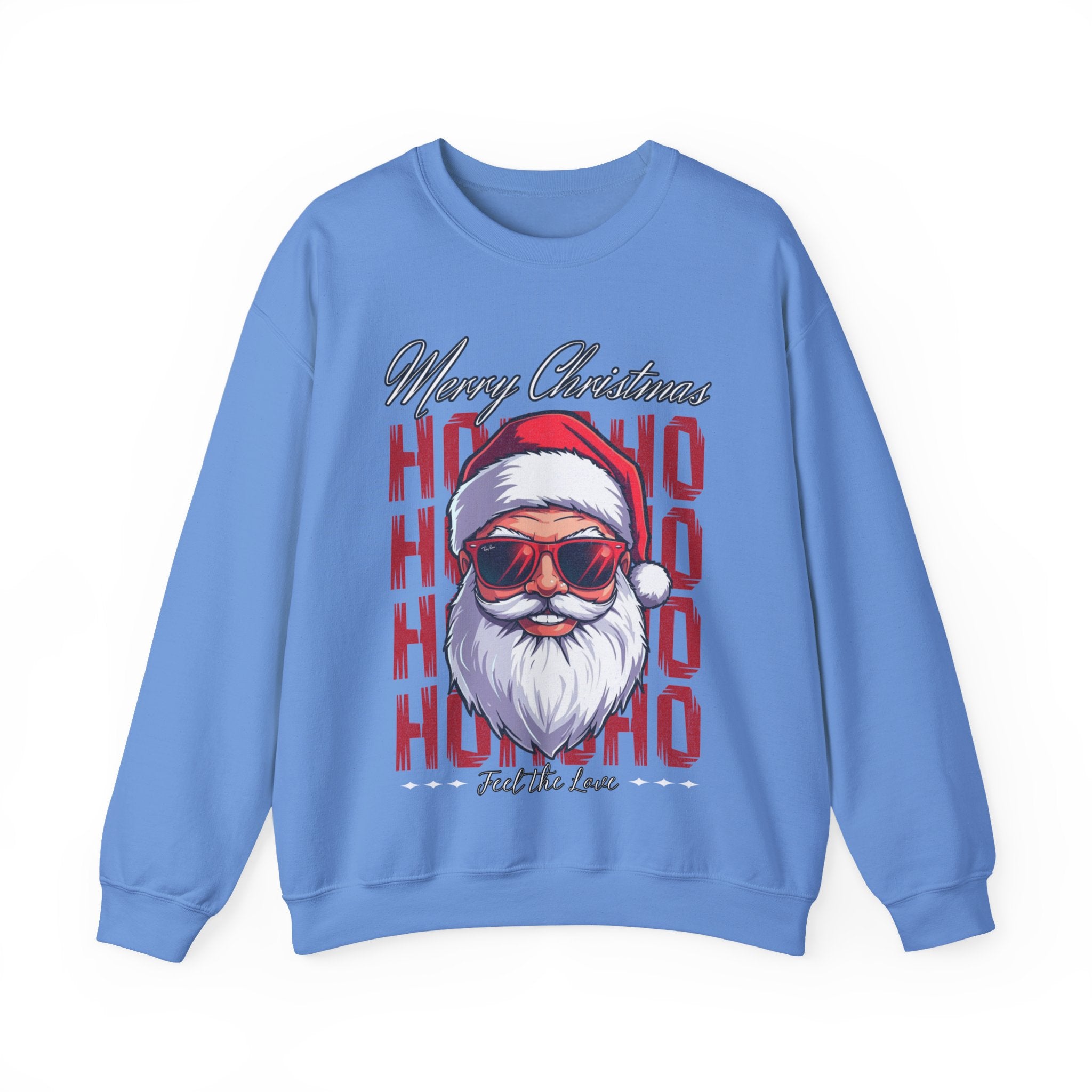 Christmas Santa Crewneck Sweatshirt — "Ho Ho Ho" Sunglasses Santa Holiday Jumper