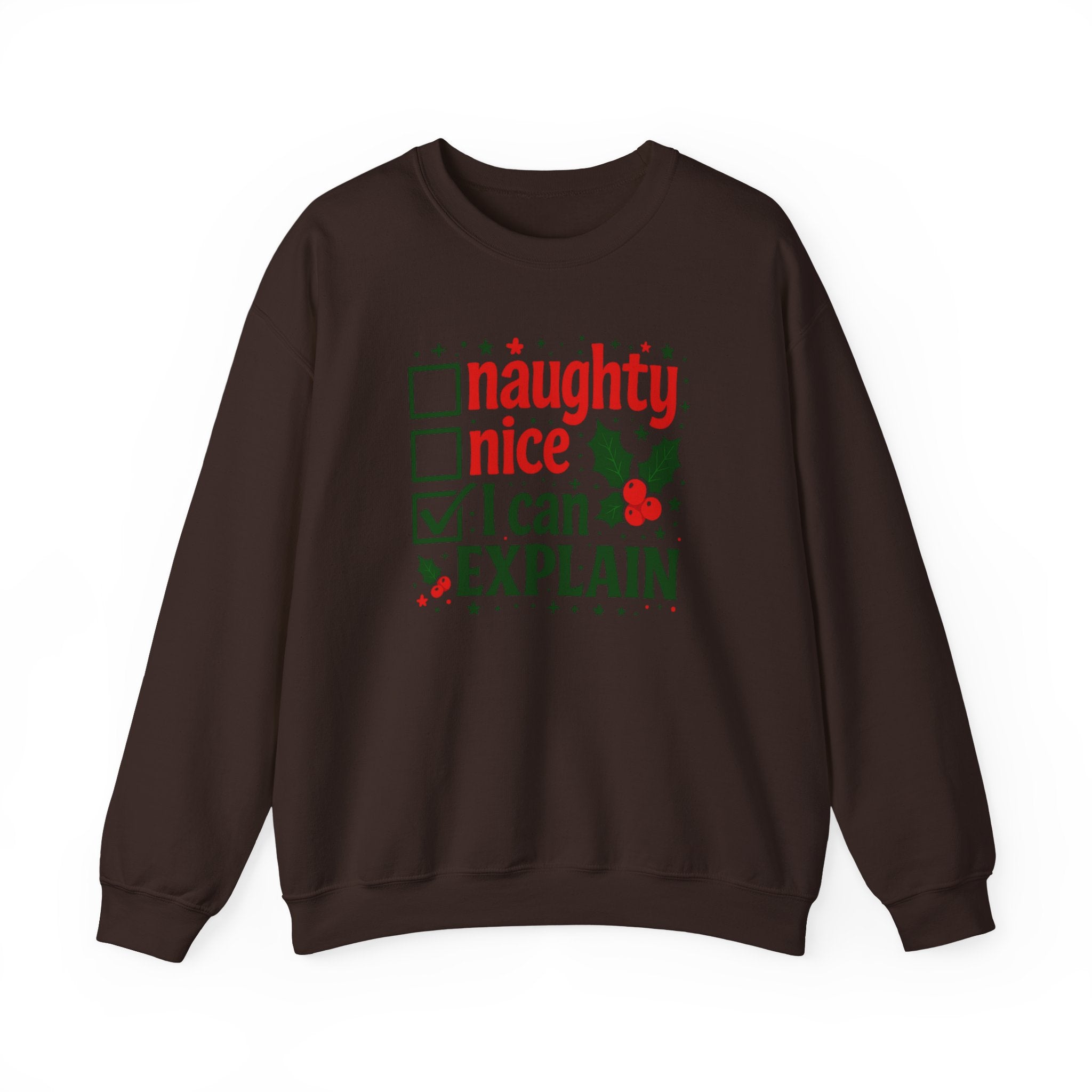 Christmas Sweatshirt — “Naughty / Nice / I Can Explain” Holiday Crewneck