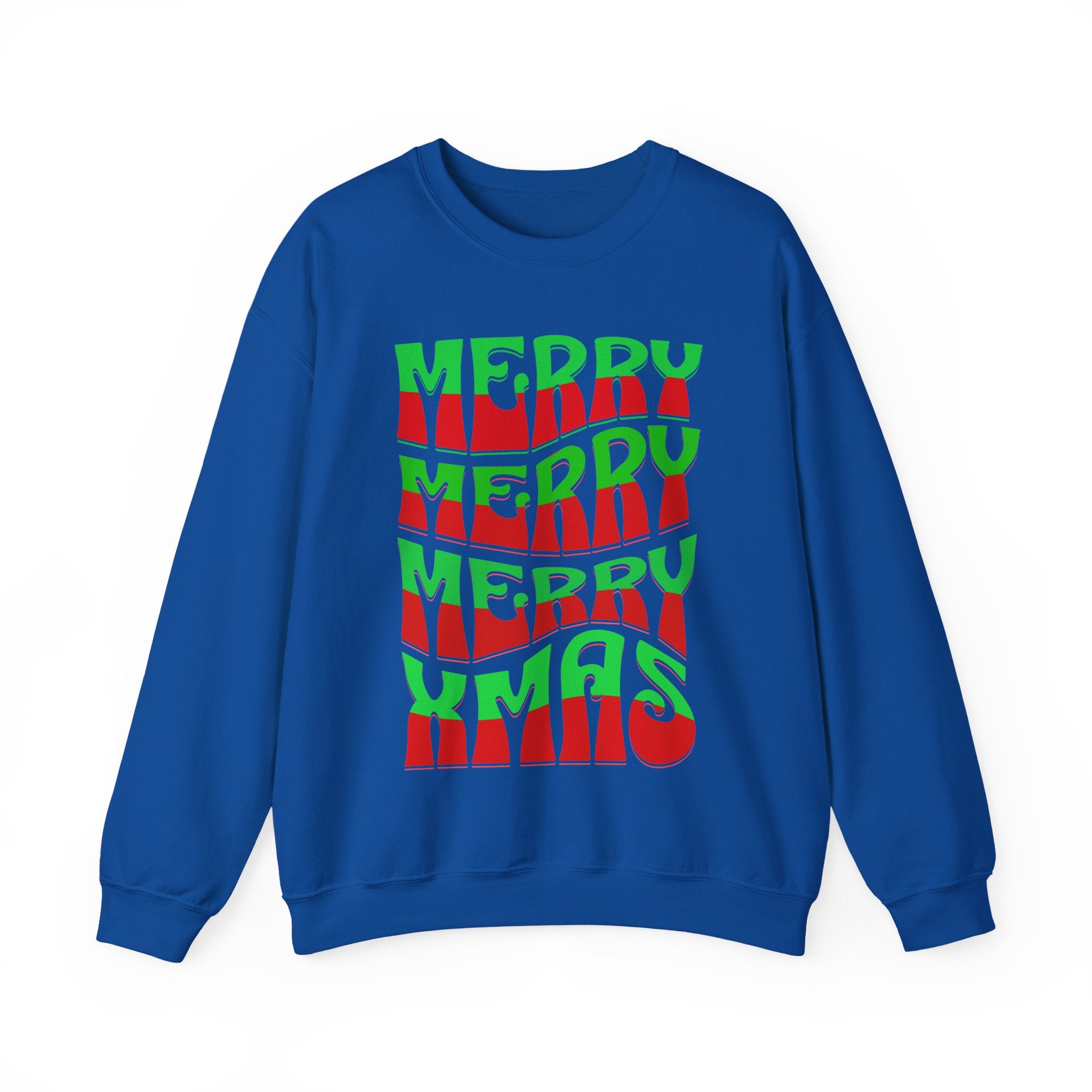 Christmas Crewneck Sweatshirt – Retro 'Merry Xmas' Red & Green Holiday Design