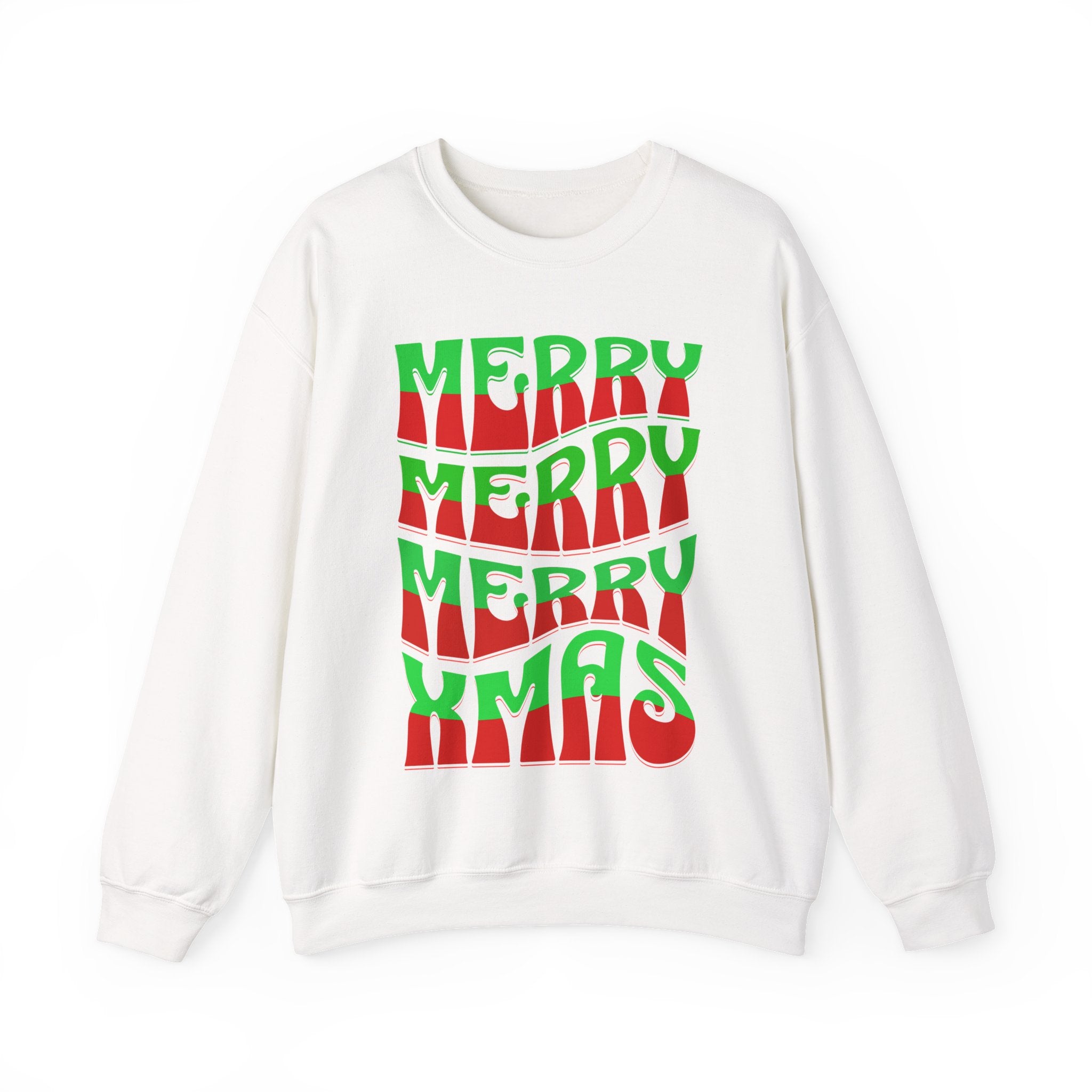 Christmas Crewneck Sweatshirt – Retro 'Merry Xmas' Red & Green Holiday Design