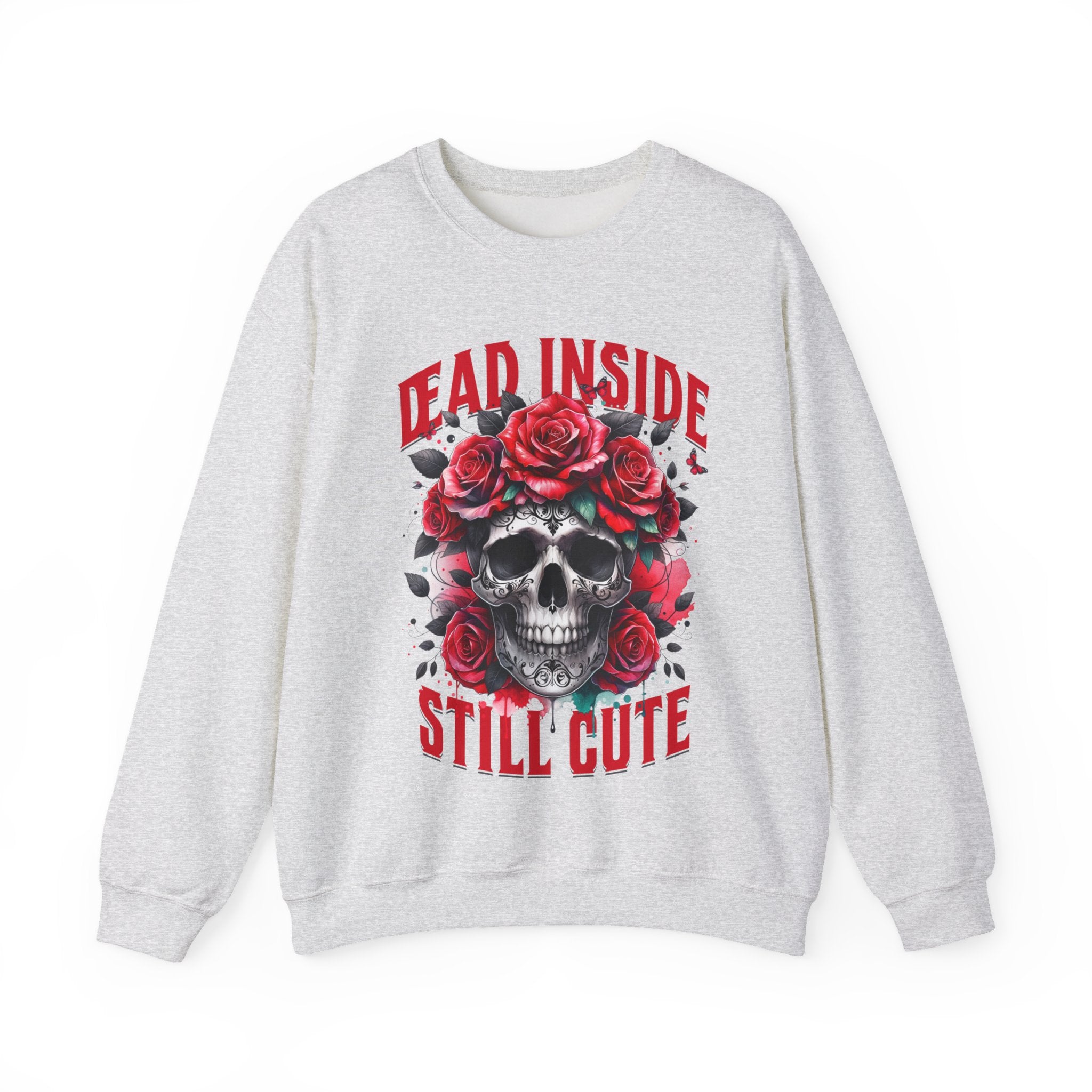 Dead Inside Still Cute Sweatshirt – Gothic Skull Rose Sweater, Dark Feminine Aesthetic Clothing, Alternative Cute Goth Pullover, Funny Goth Gift
