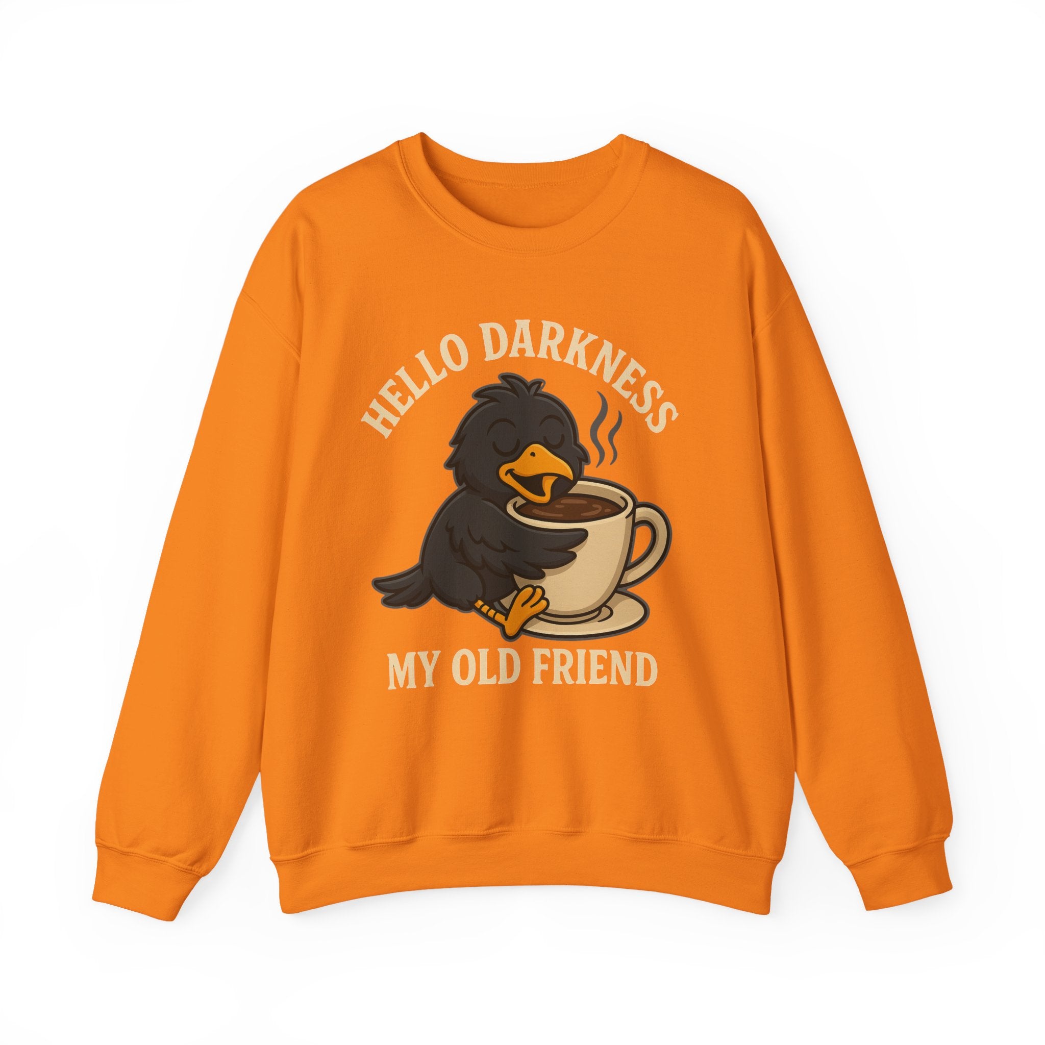 Coffee Crow Sweatshirt — "Hello Darkness My Old Friend" Cozy Pullover