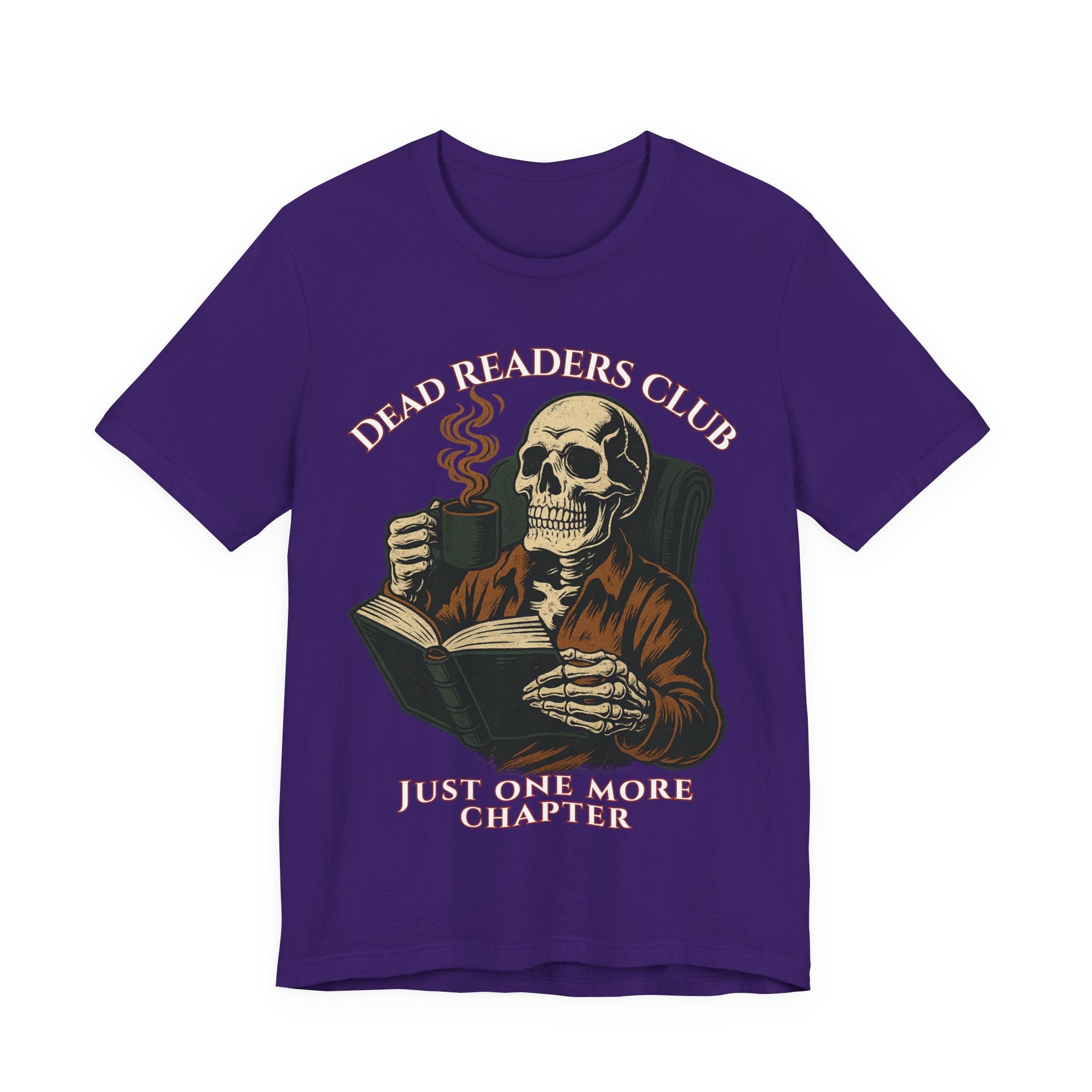 Dead Readers Club T-Shirt — 'Just One More Chapter' Skeleton Reading Tee