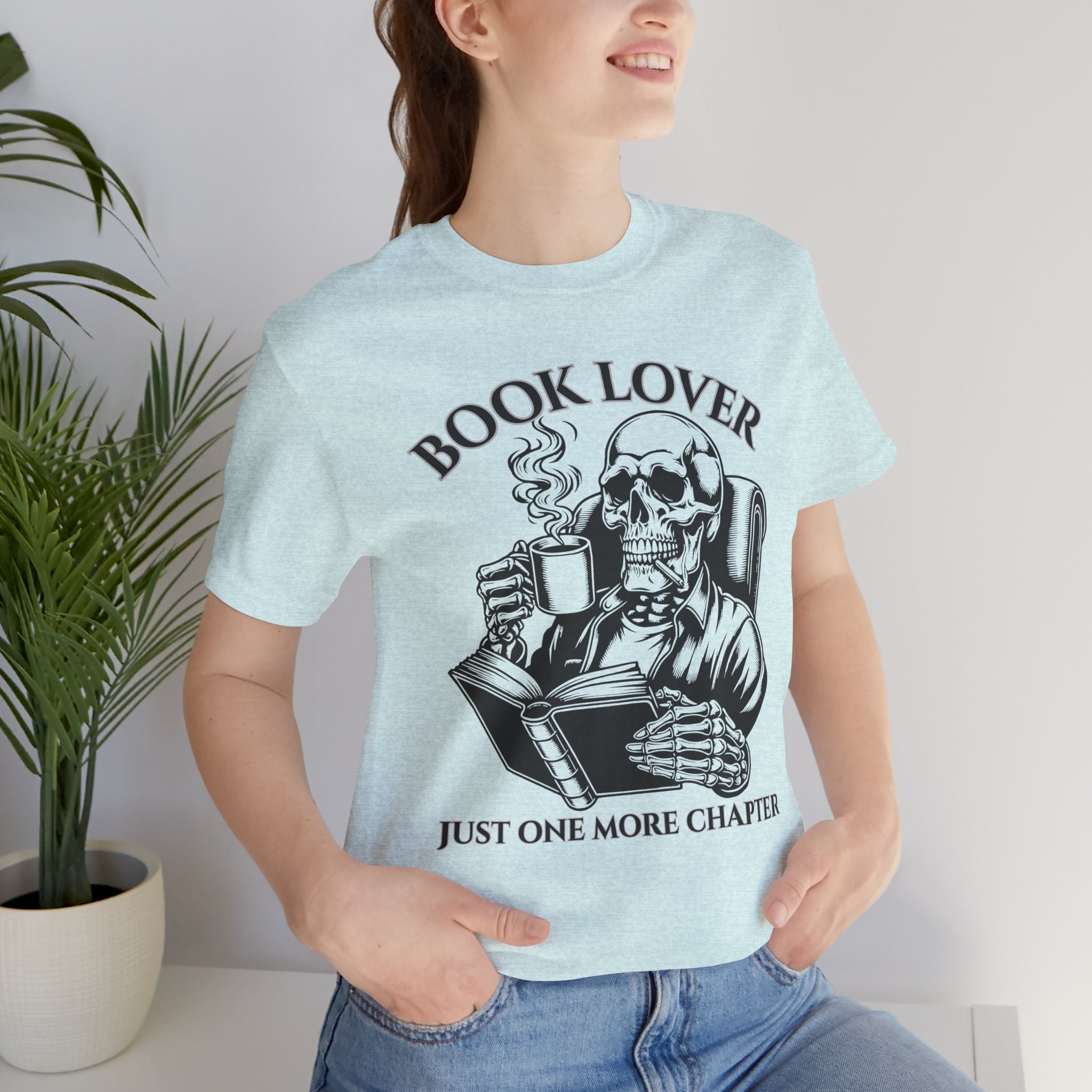 Book Lover Tee — 'Just One More Chapter' Skull Reading Shirt