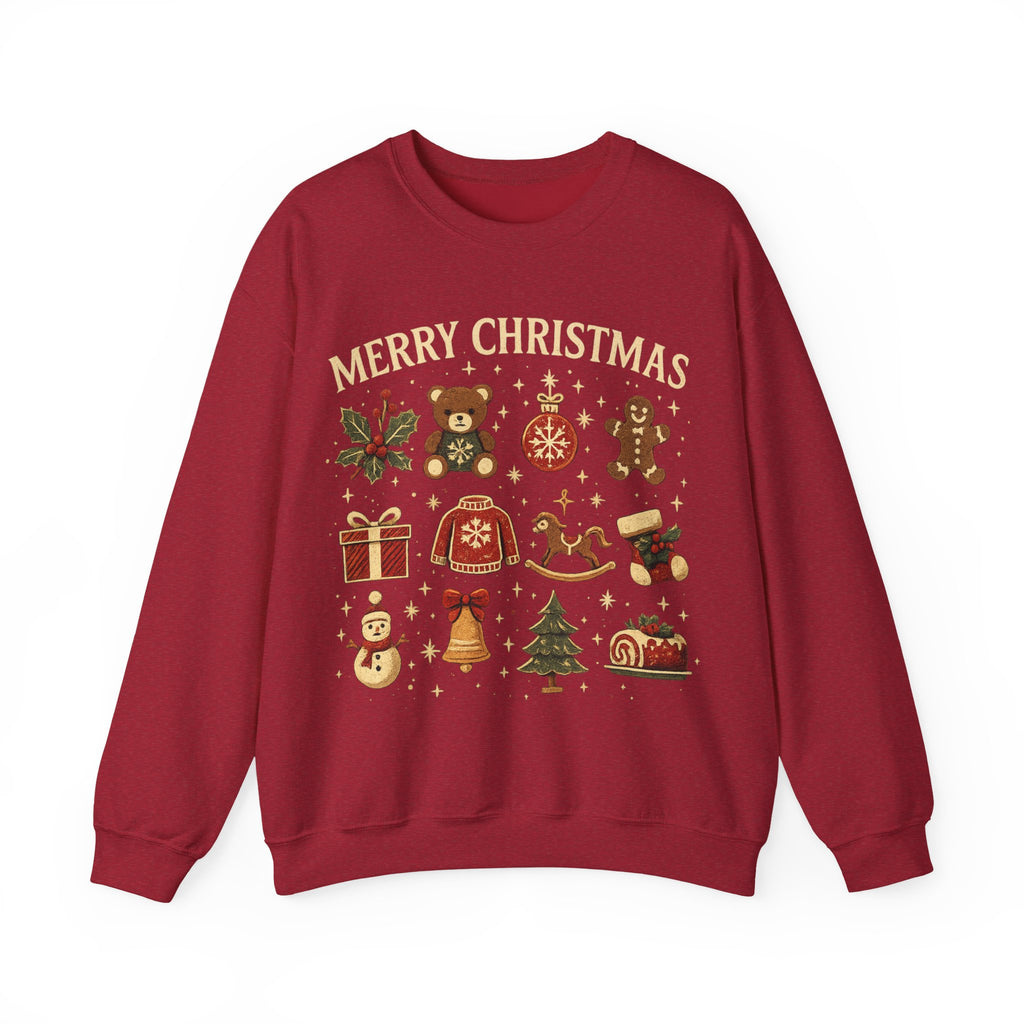 Christmas Icons Crewneck Sweatshirt — "Merry Christmas" Holiday Graphic