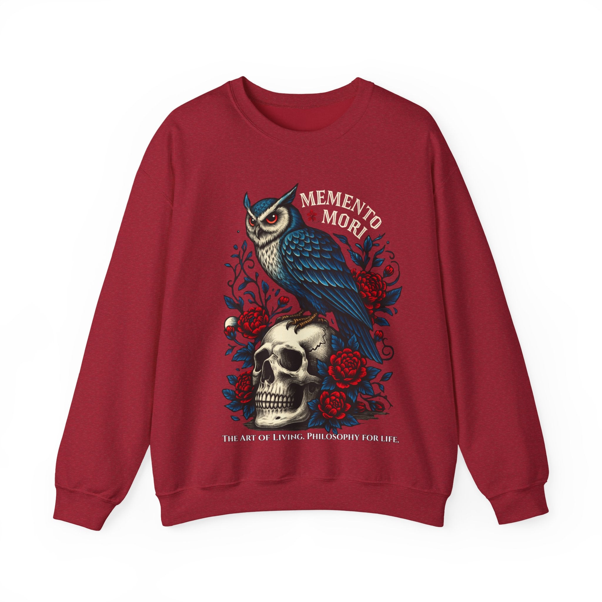 Memento Mori Sweatshirt – Gothic Owl and Skull Sweater, Dark Academia Aesthetic, Philosophy Clothing, Vintage Tattoo Art Pullover, Gothic Gift