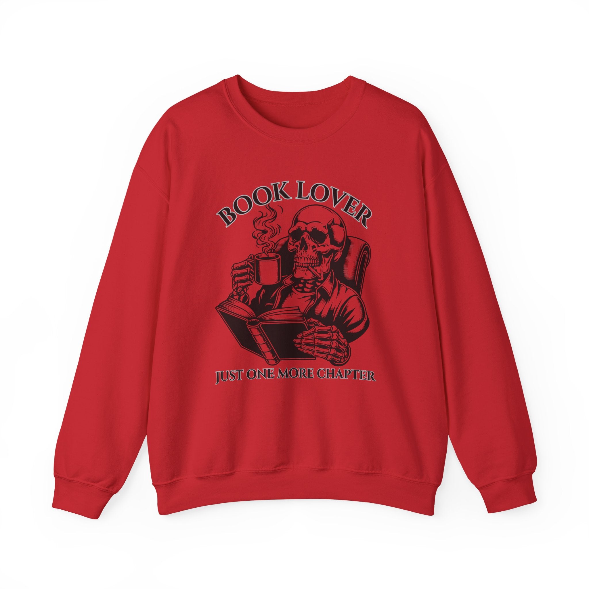 Book Lover Sweatshirt — 'Just One More Chapter' Skull Reading Crewneck
