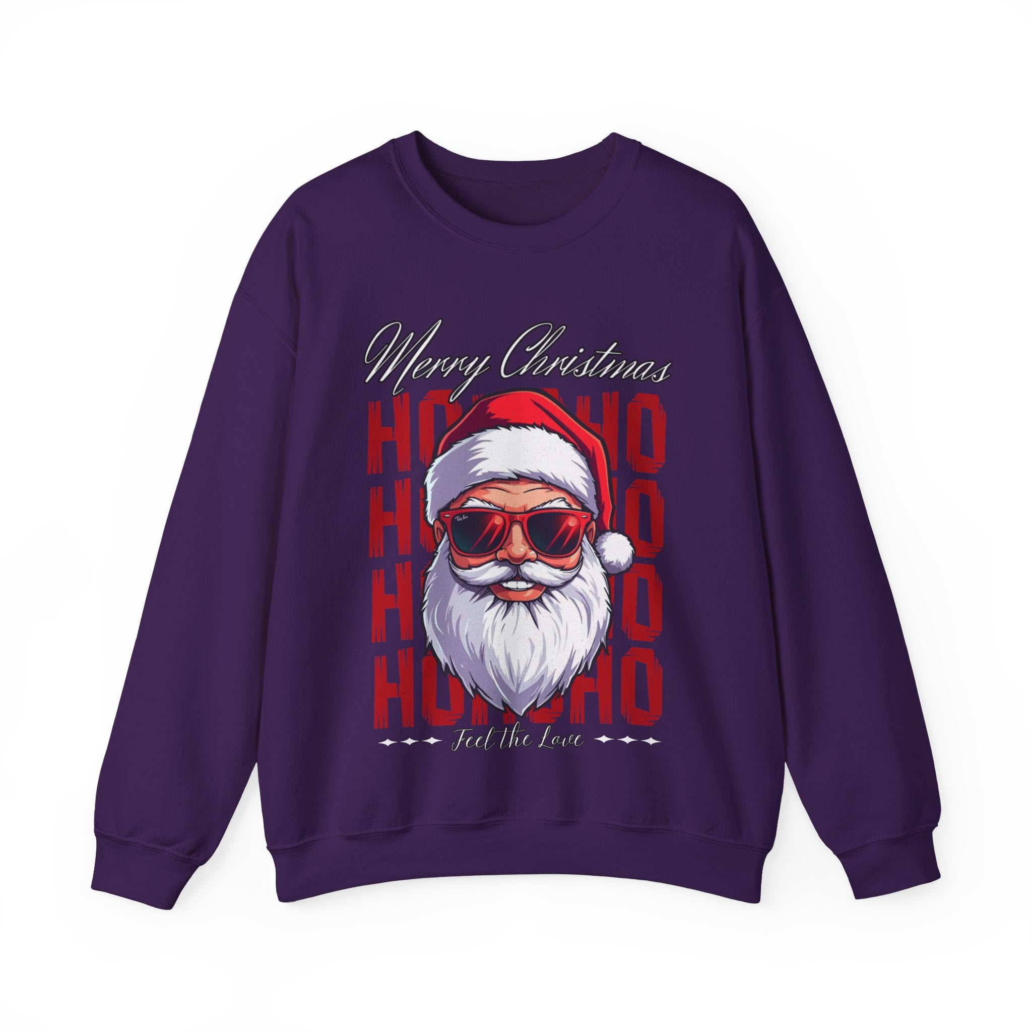 Christmas Santa Crewneck Sweatshirt — "Ho Ho Ho" Sunglasses Santa Holiday Jumper