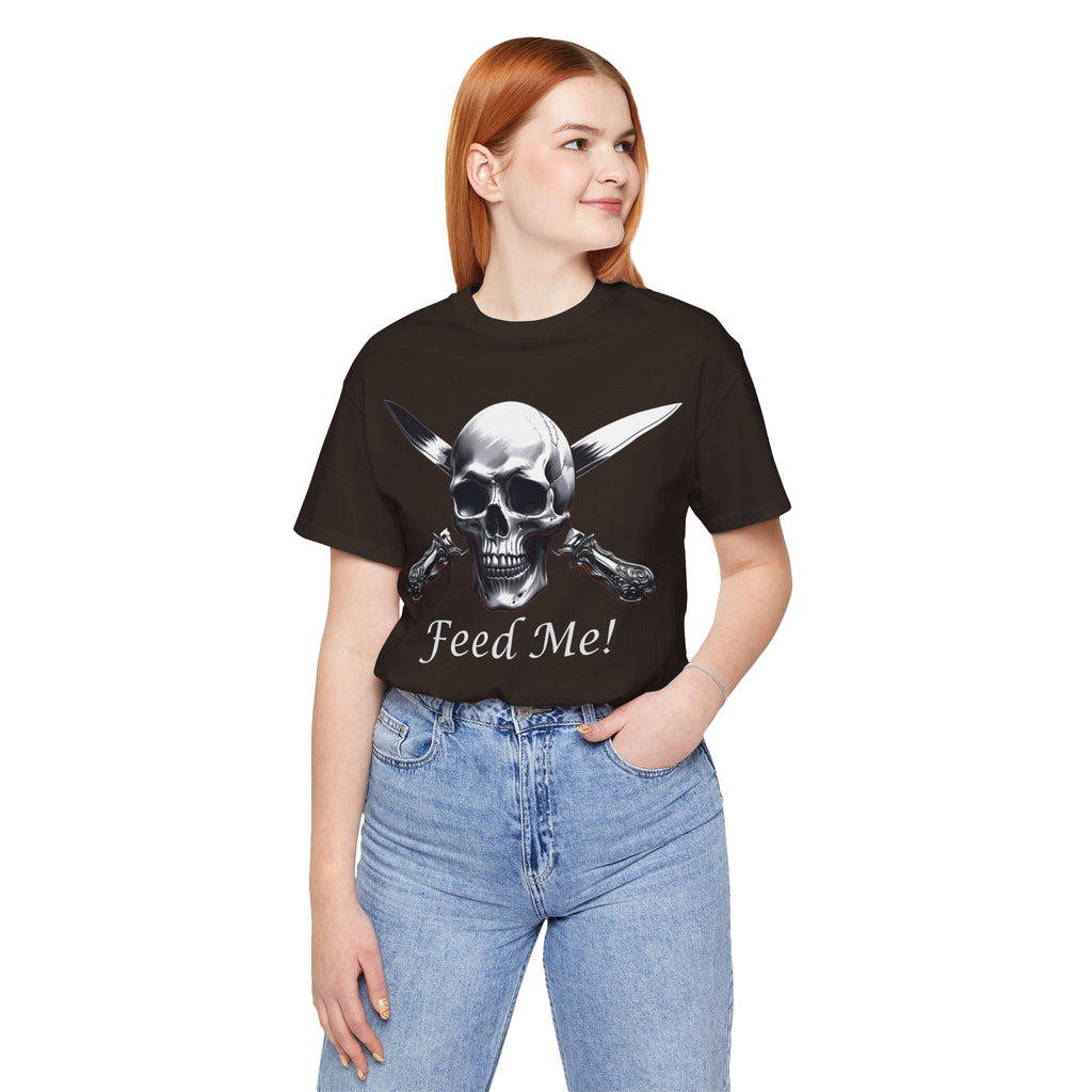 Skull Feed Me Tee, Edgy Graphic T-Shirt, Humour, Punk Fashion Shirt, Unisex Casual Wear