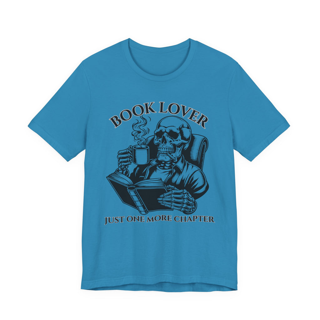 Book Lover Tee — 'Just One More Chapter' Skull Reading Shirt