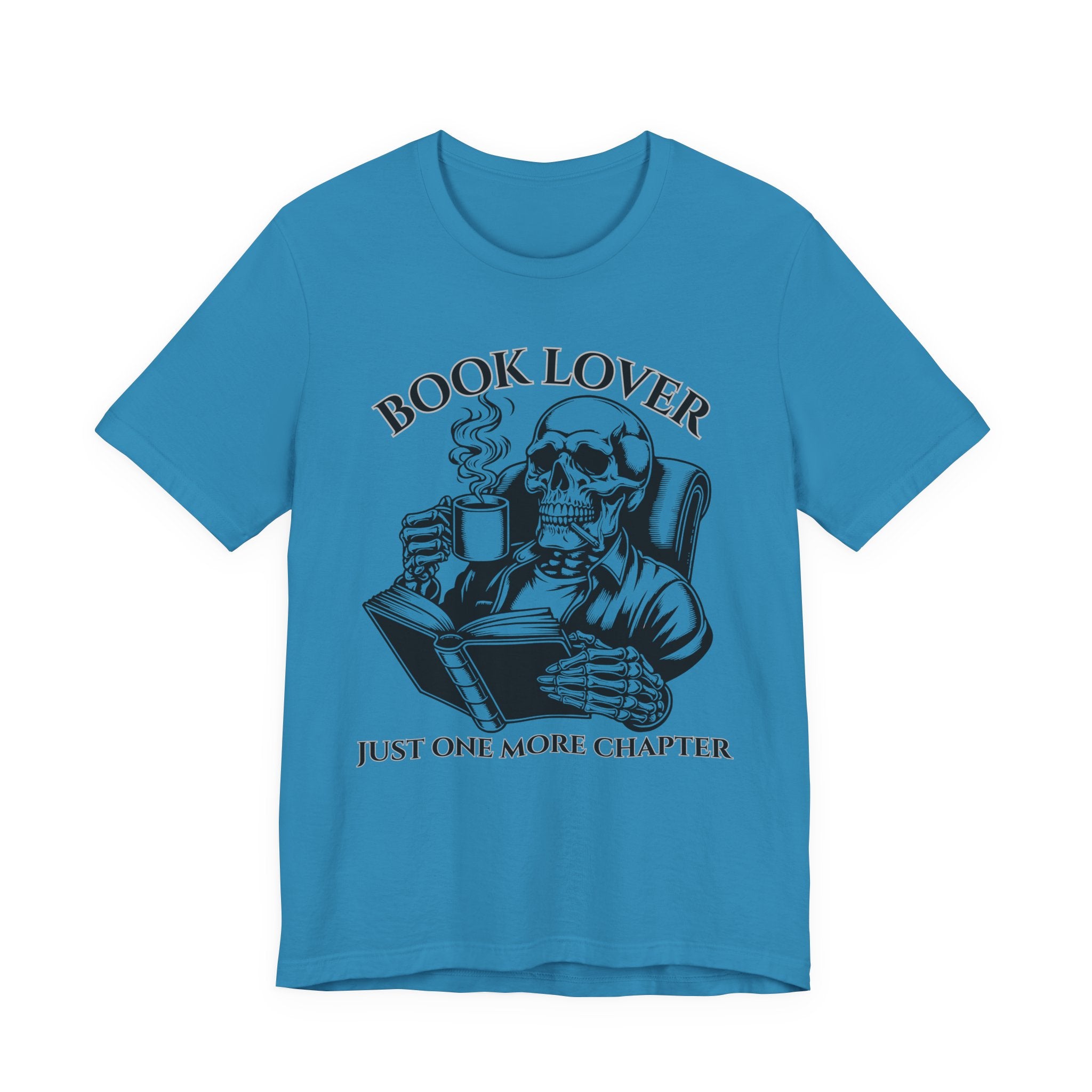 Book Lover Tee — 'Just One More Chapter' Skull Reading Shirt