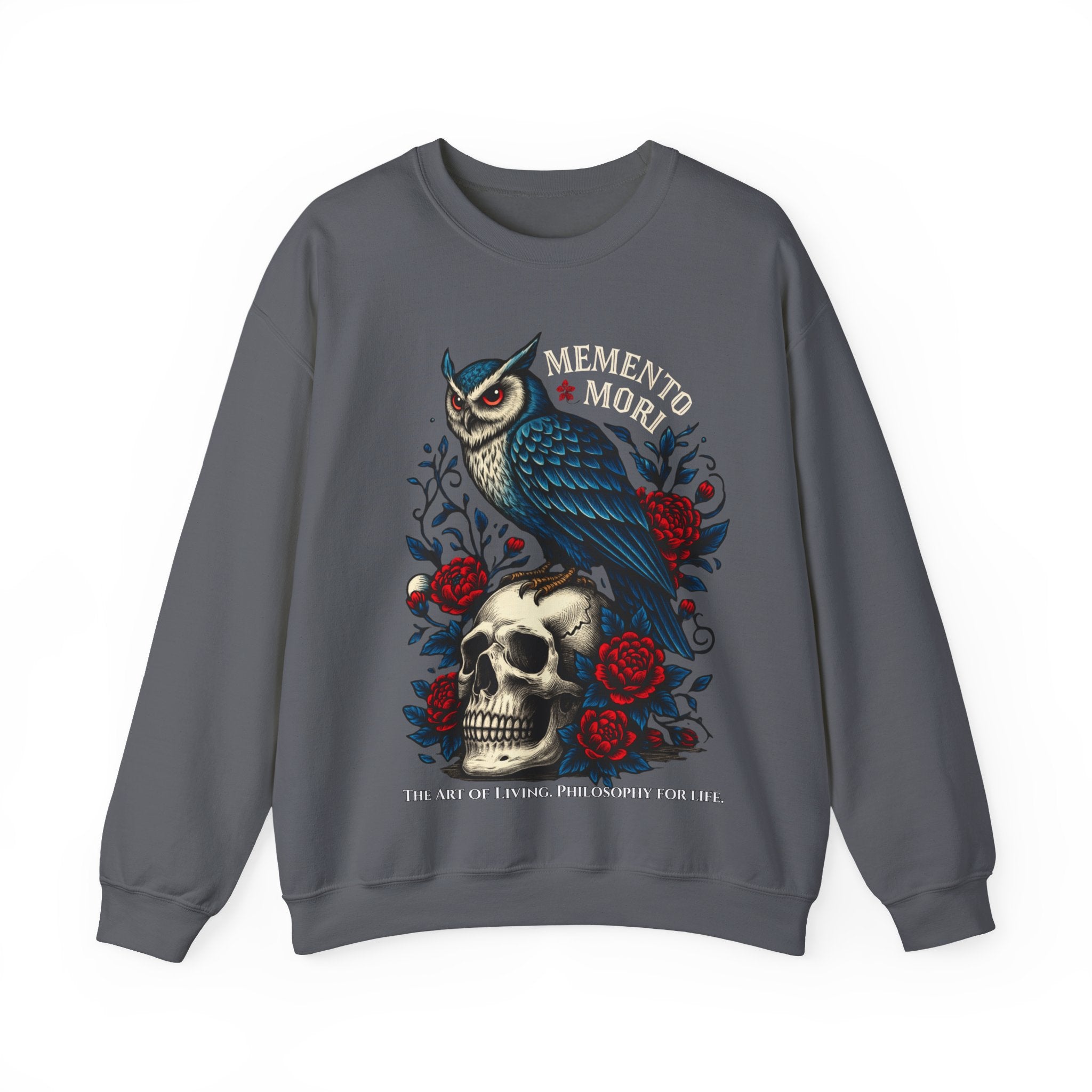 Memento Mori Sweatshirt – Gothic Owl and Skull Sweater, Dark Academia Aesthetic, Philosophy Clothing, Vintage Tattoo Art Pullover, Gothic Gift
