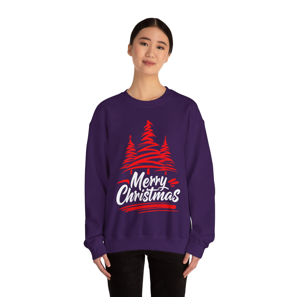 Merry Christmas Crewneck Sweatshirt — Red Tree Holiday Sweatshirt