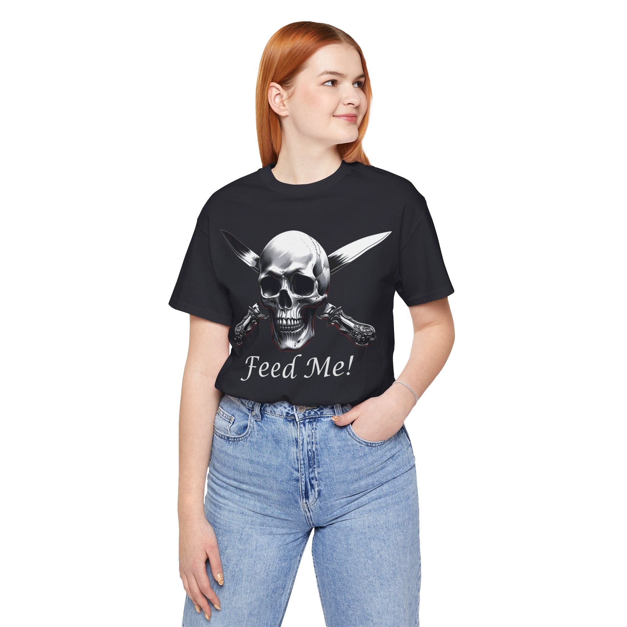 Skull Feed Me Tee, Edgy Graphic T-Shirt, Humour, Punk Fashion Shirt, Unisex Casual Wear