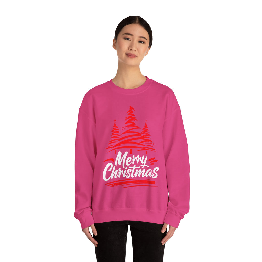Merry Christmas Crewneck Sweatshirt — Red Tree Holiday Sweatshirt