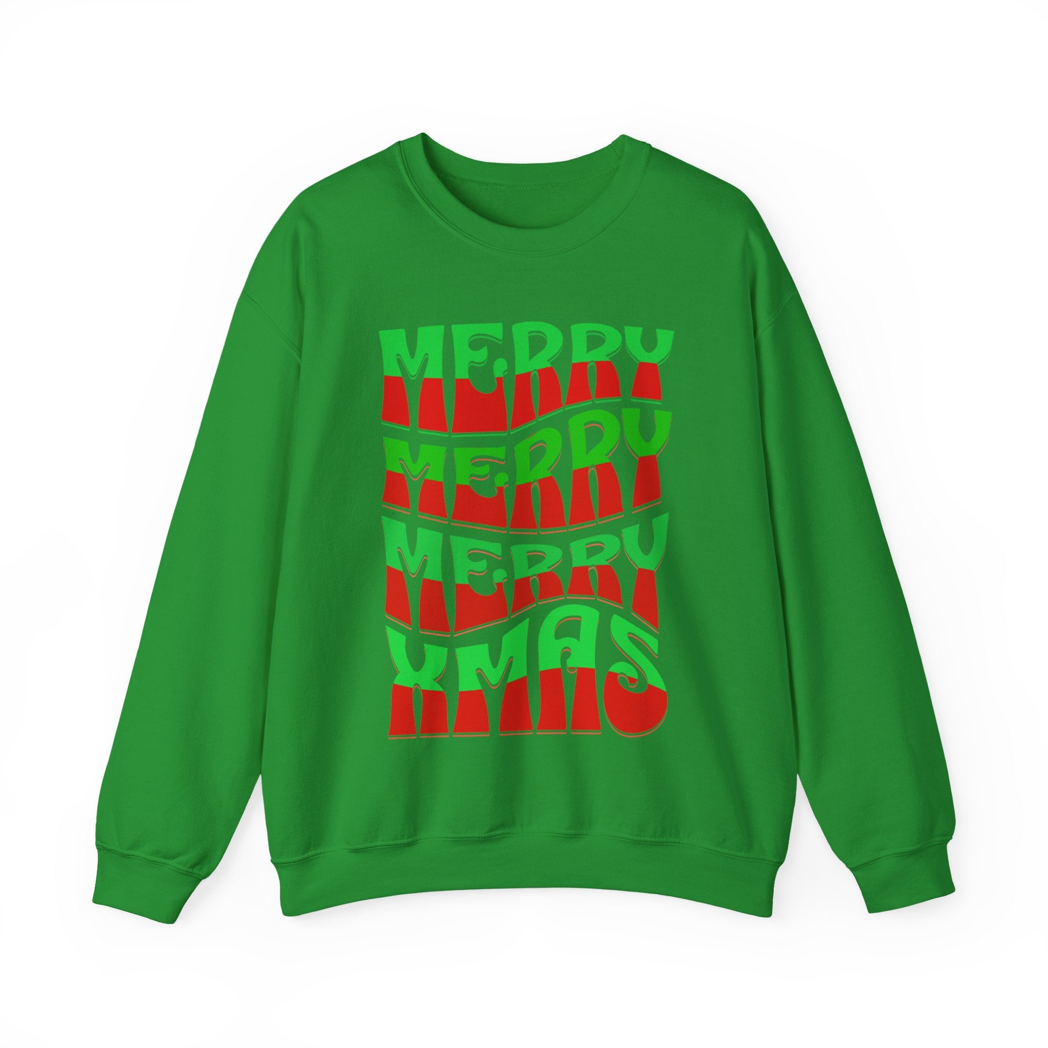 Christmas Crewneck Sweatshirt – Retro 'Merry Xmas' Red & Green Holiday Design
