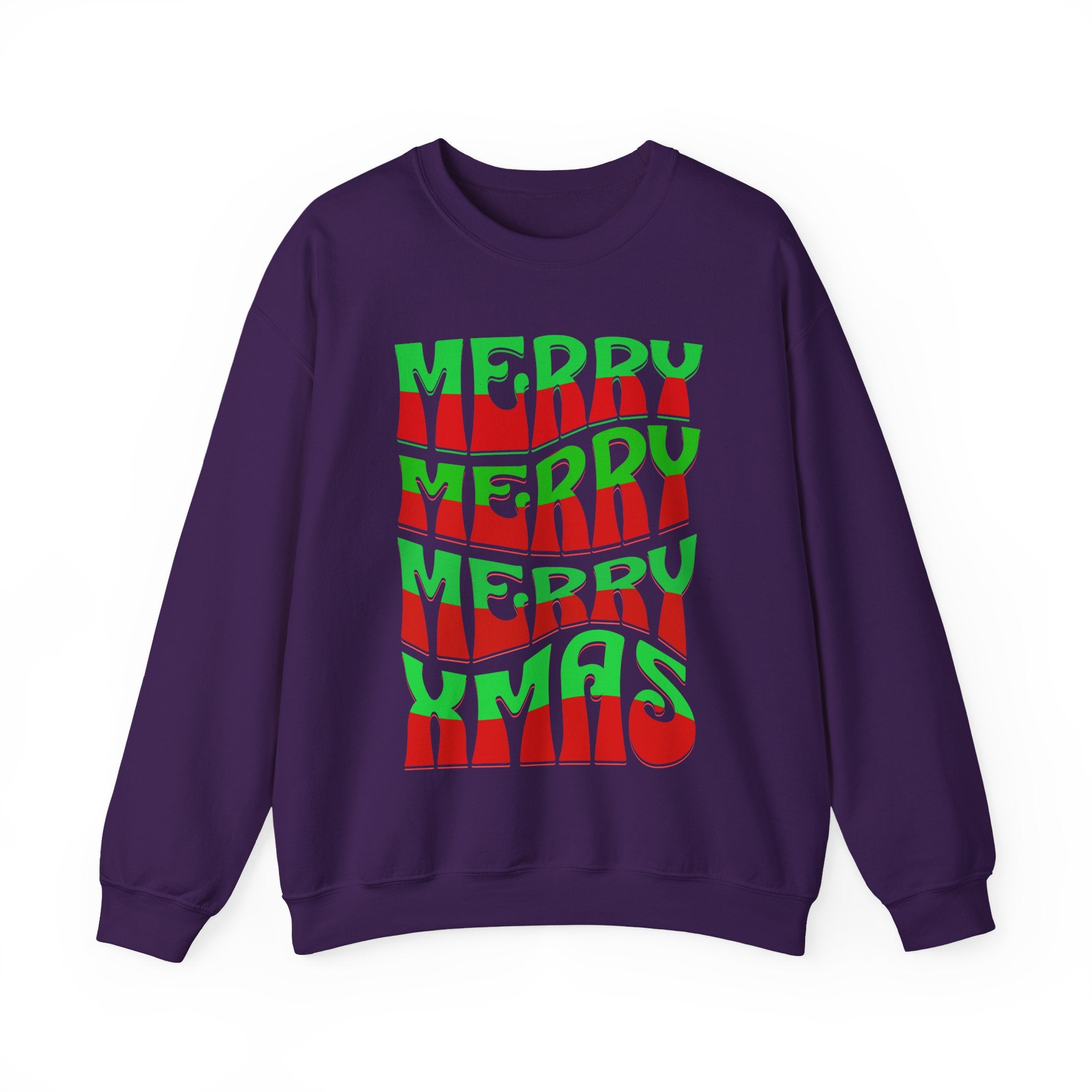 Christmas Crewneck Sweatshirt – Retro 'Merry Xmas' Red & Green Holiday Design