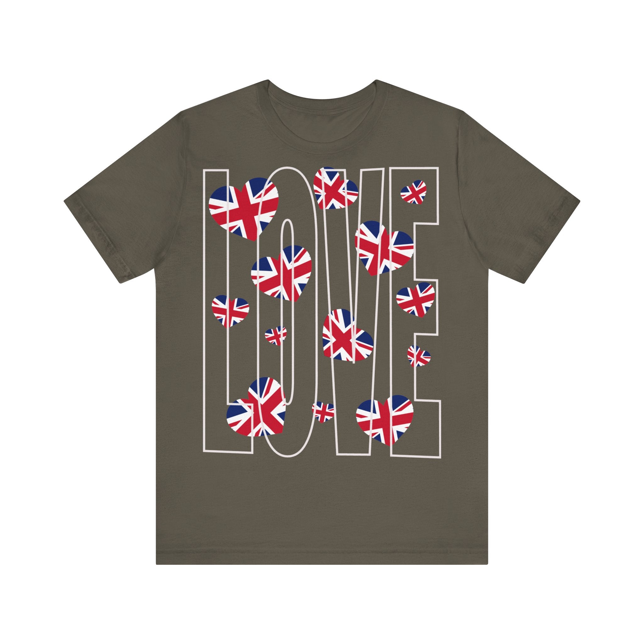 Patriotic Love in Union - Union Jack Hearts Unisex Jersey Tee, Love Shirt, Graphic Tee, Casual Wear, British Flag